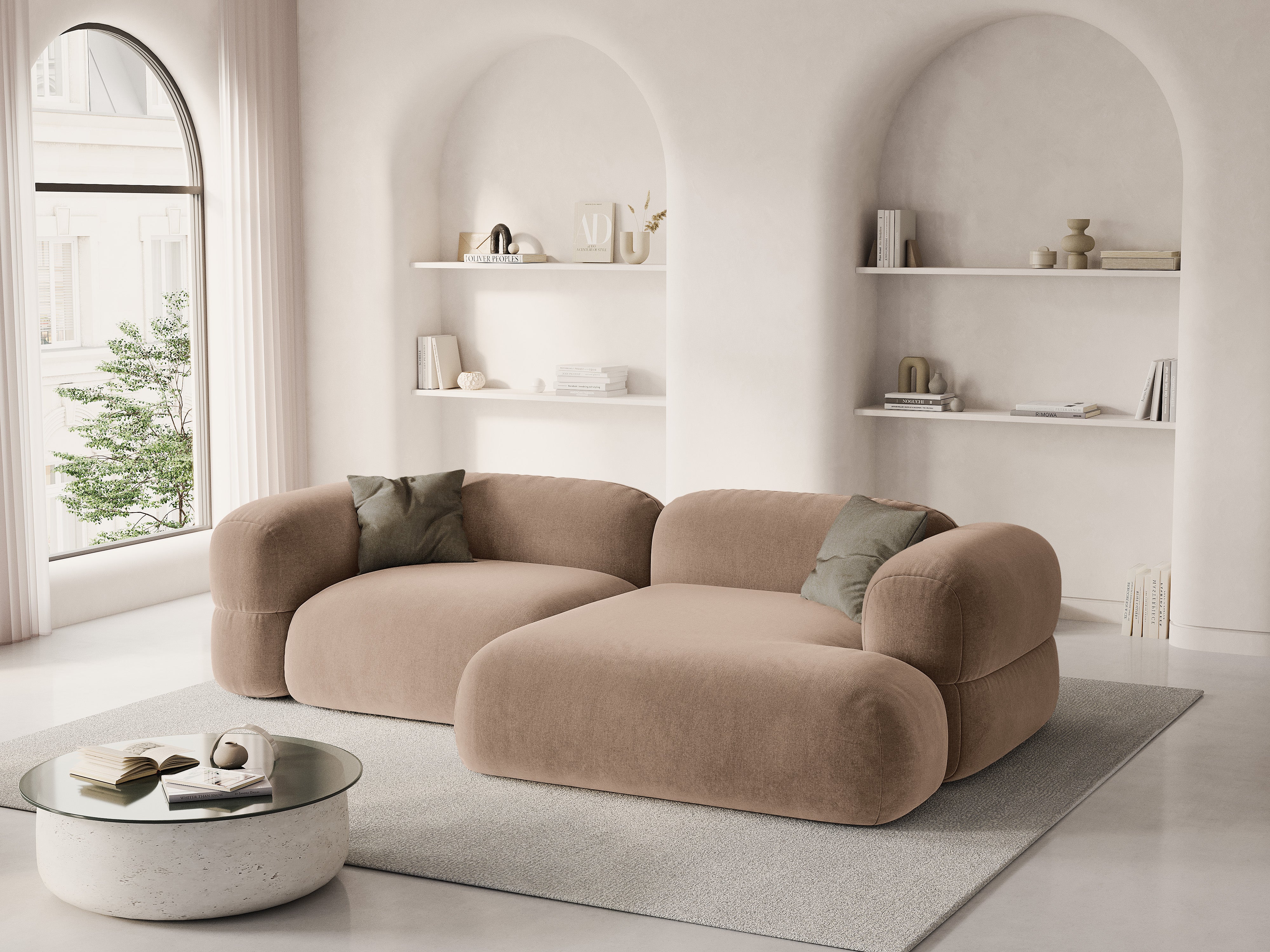 Samt-Ecksofa rechts ROGER dunkelbeige