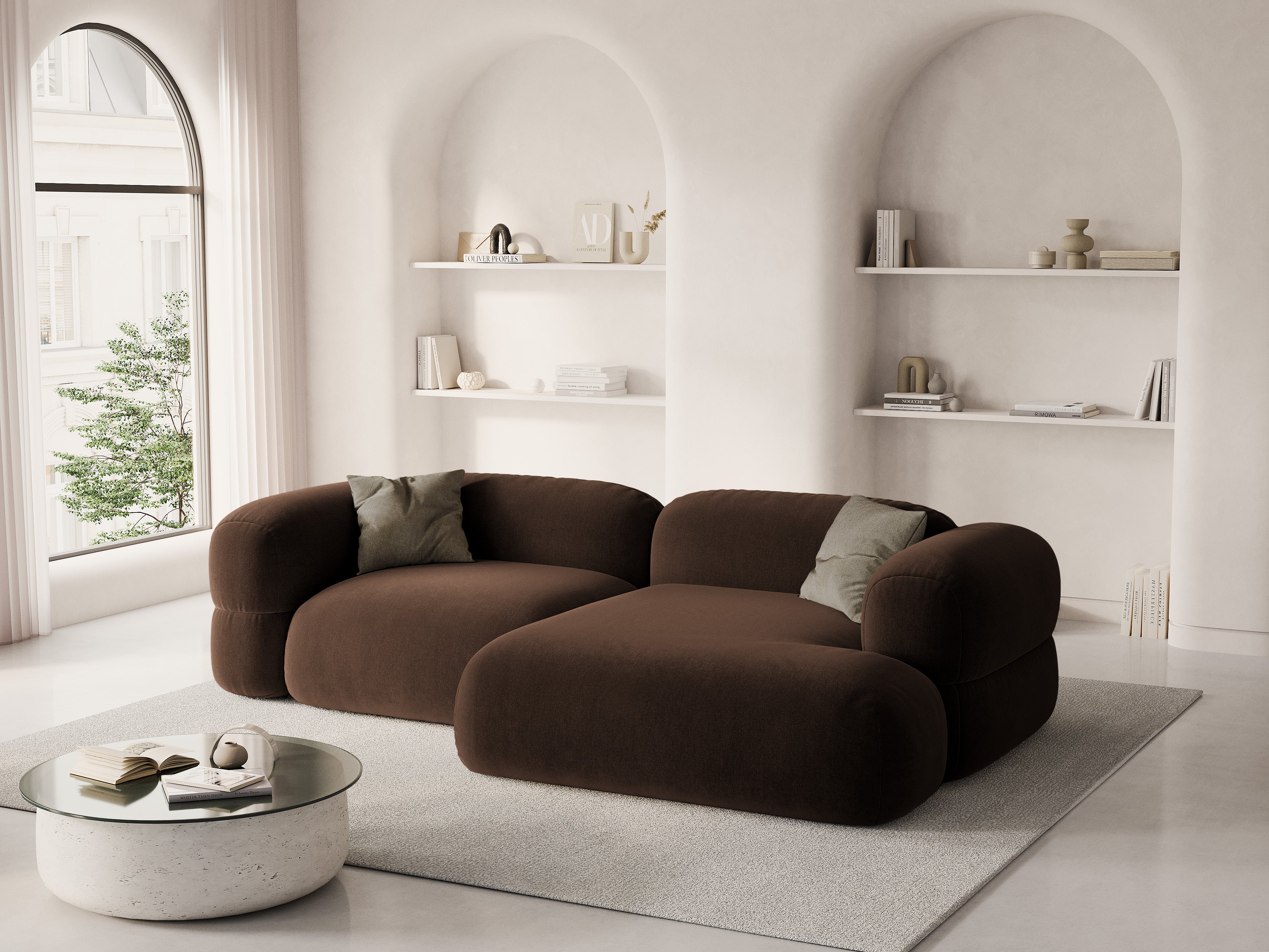 Samt-Ecksofa rechts ROGER schokoladenbraun