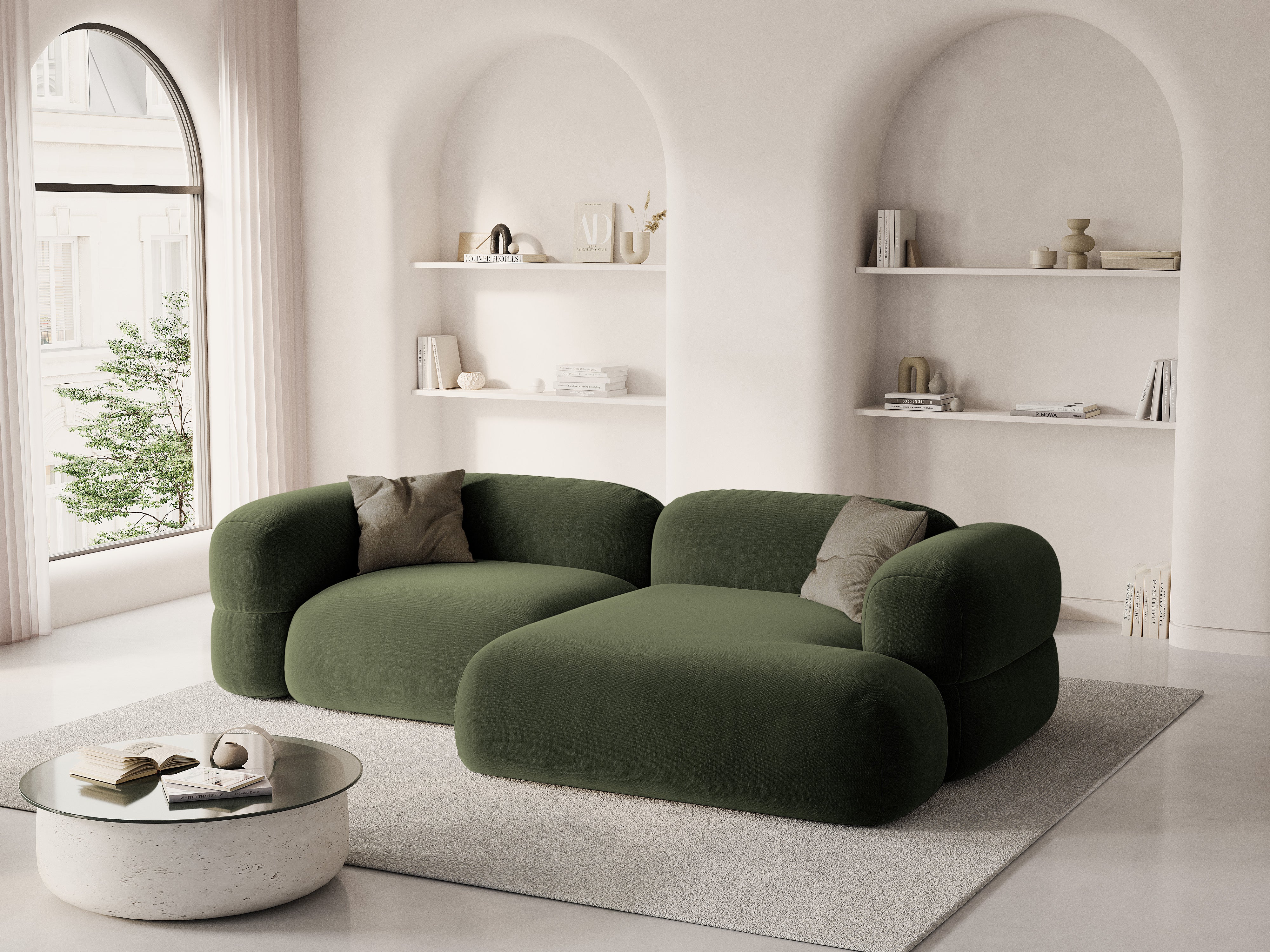 Samt-Ecksofa rechts ROGER olivgrün
