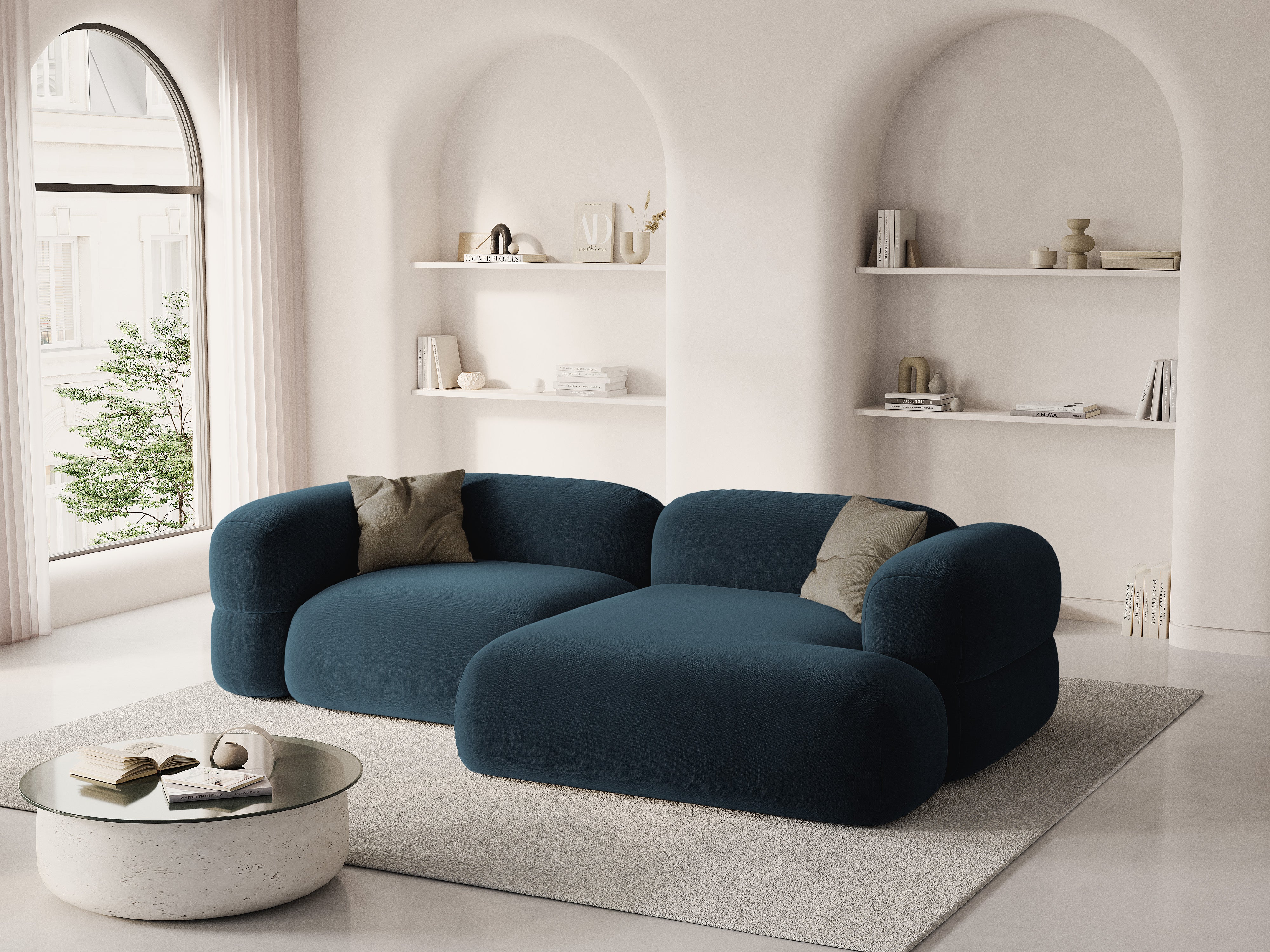 Samt-Ecksofa rechts ROGER petrolblau