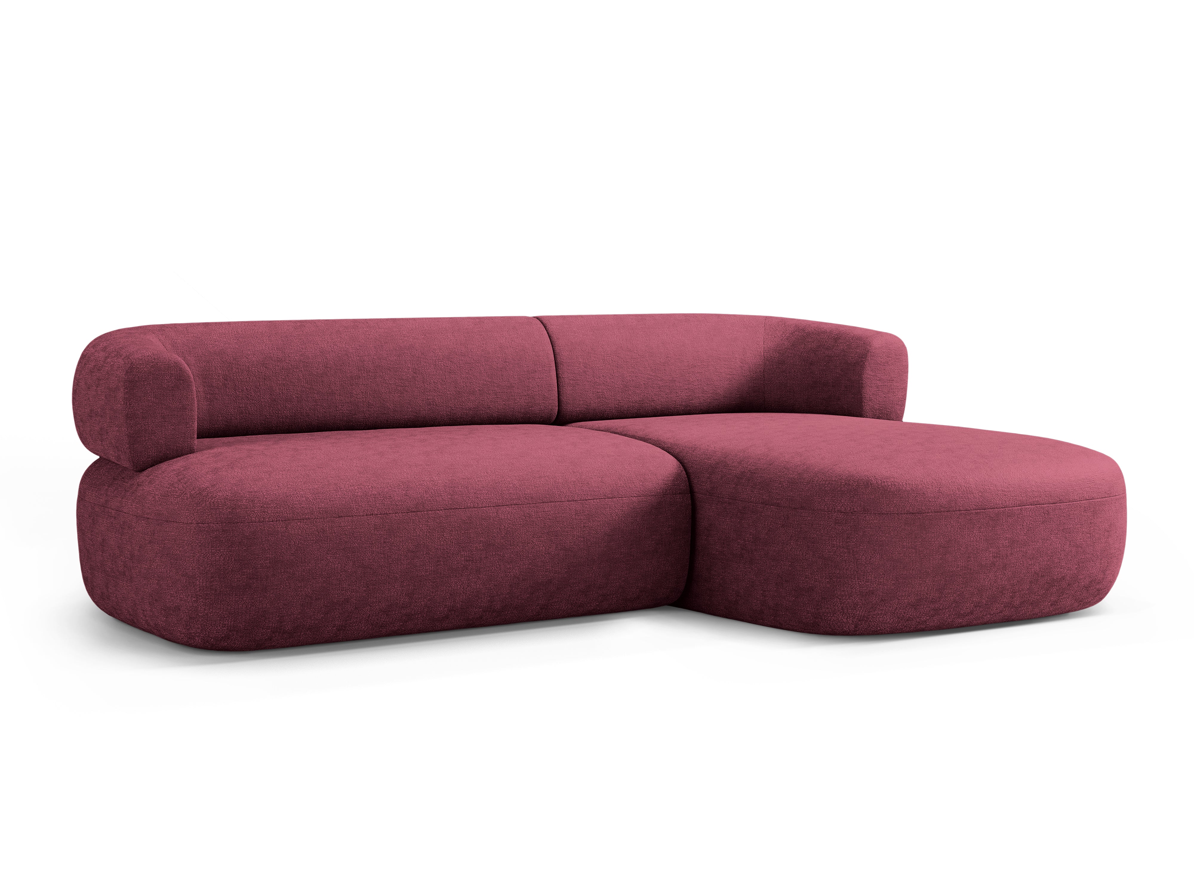 3-sitziger, rechtsseitiger ALDRIN Ecksofa in karminrotem Chenille