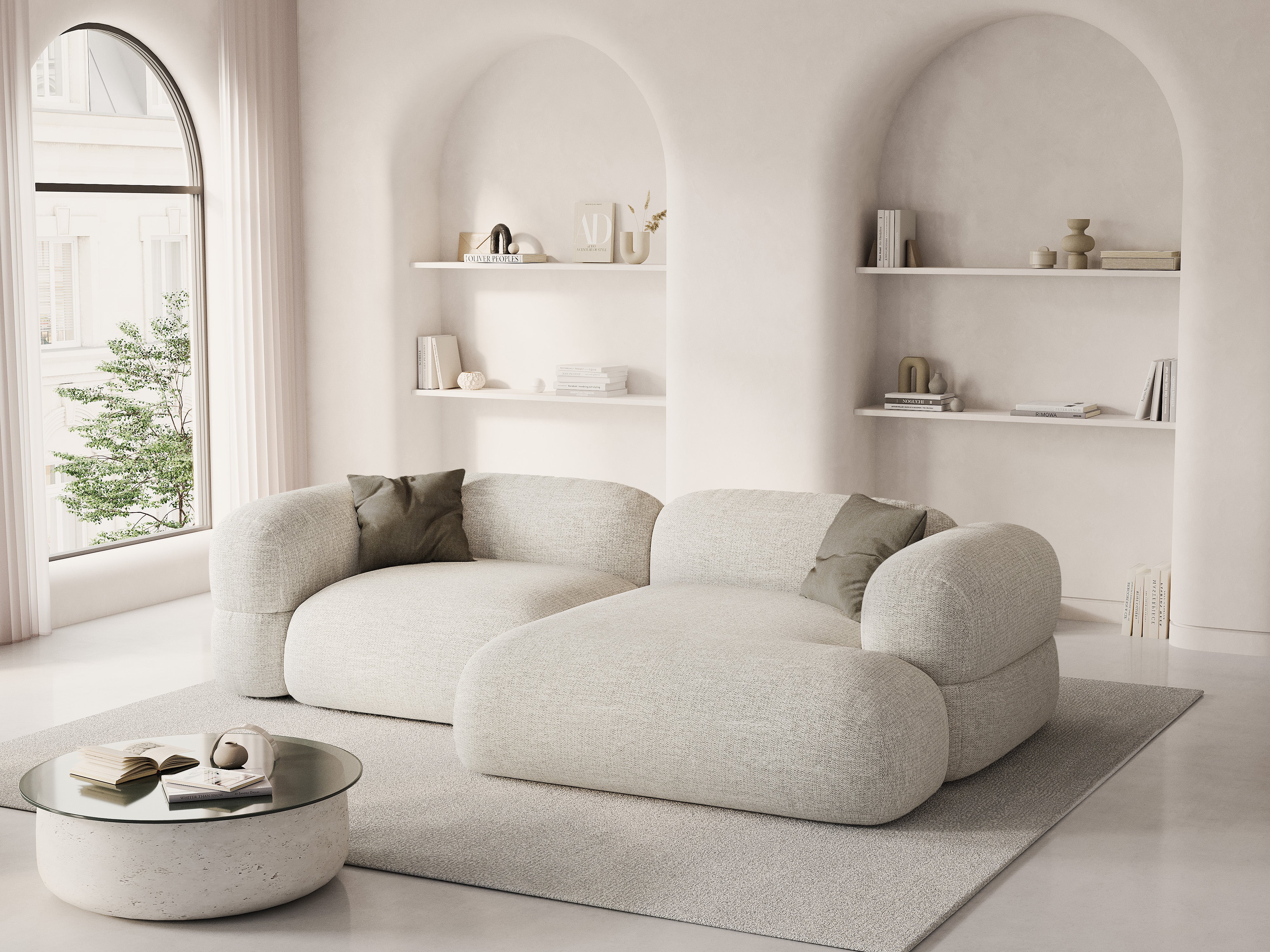 Rechtsseitige Eckcouch ROGER beige Chenille