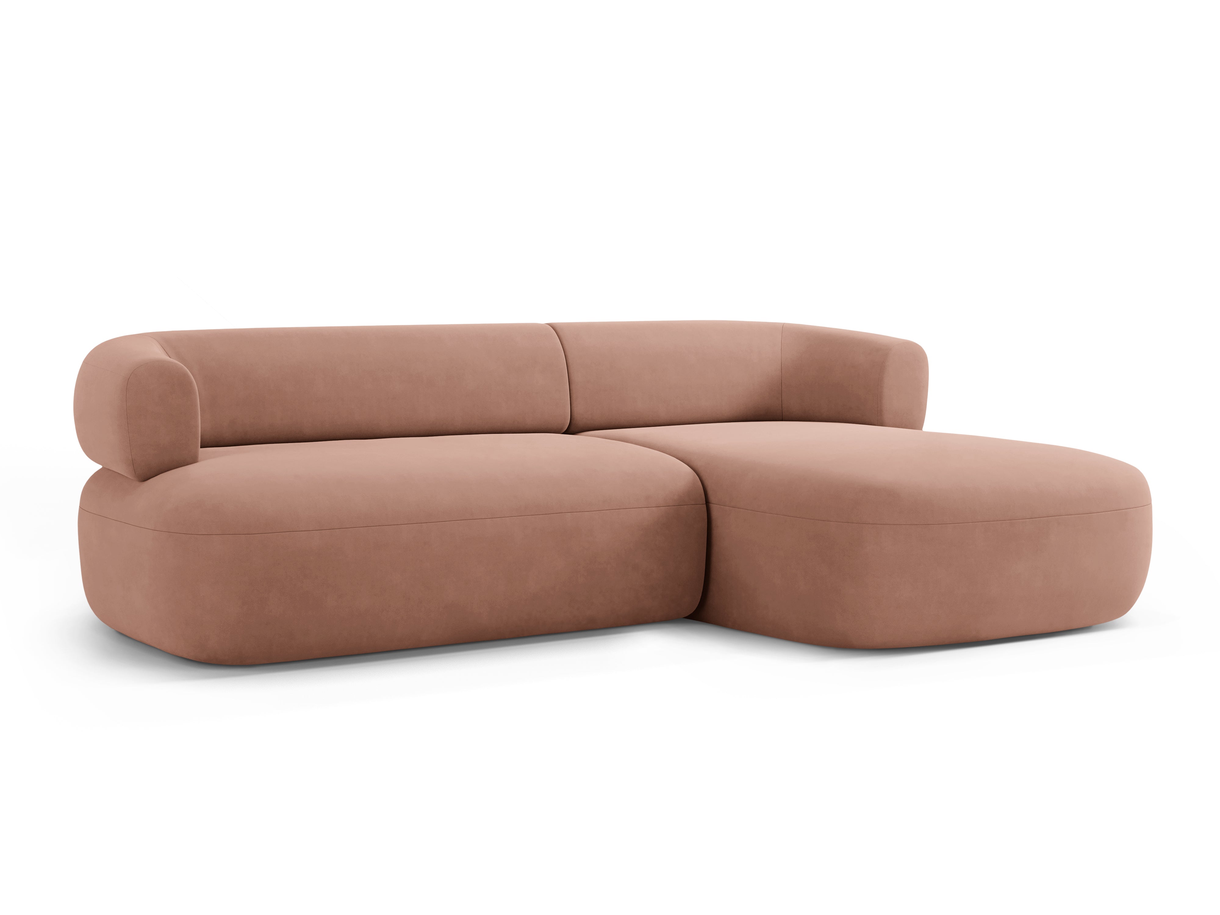 Samt-Ecksofa für 3 Personen, rechtsseitig, ALDRIN in Rosa