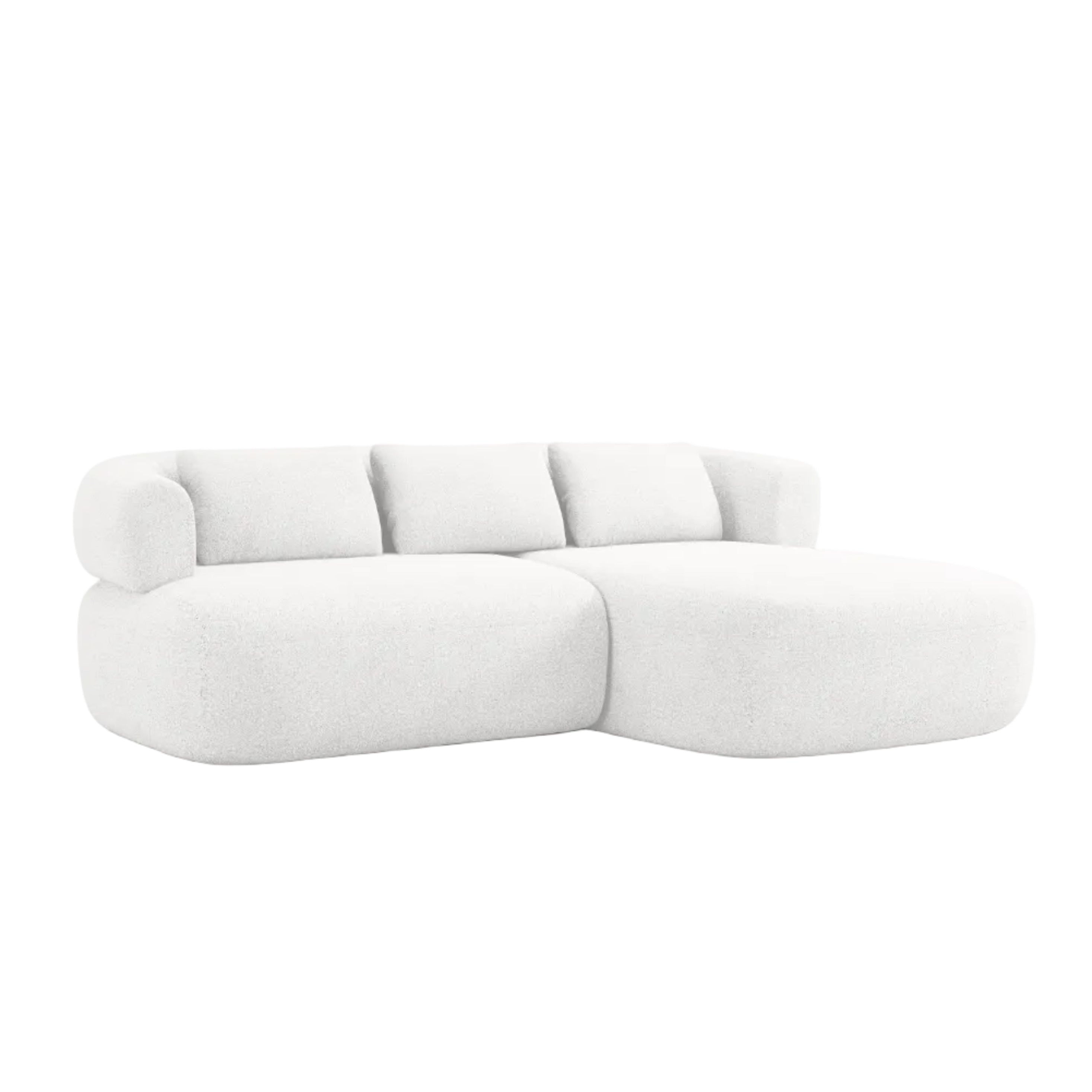 Zweisitzer-Ecksofa rechts ALDRIN in weißem Boucle