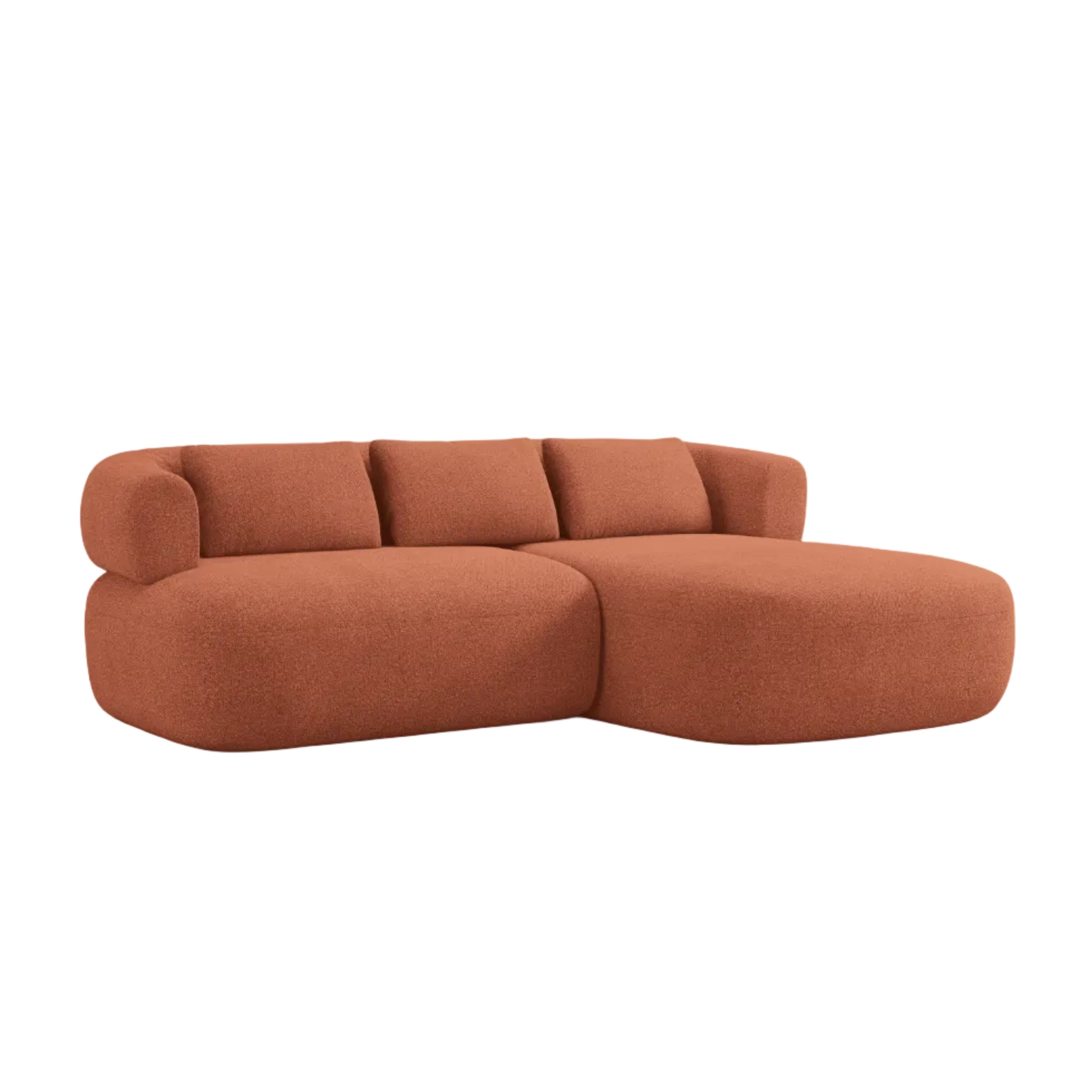 Zweisitzer-Ecksofa ALDRIN, rechtsseitig, in Ziegel-Boucle.
