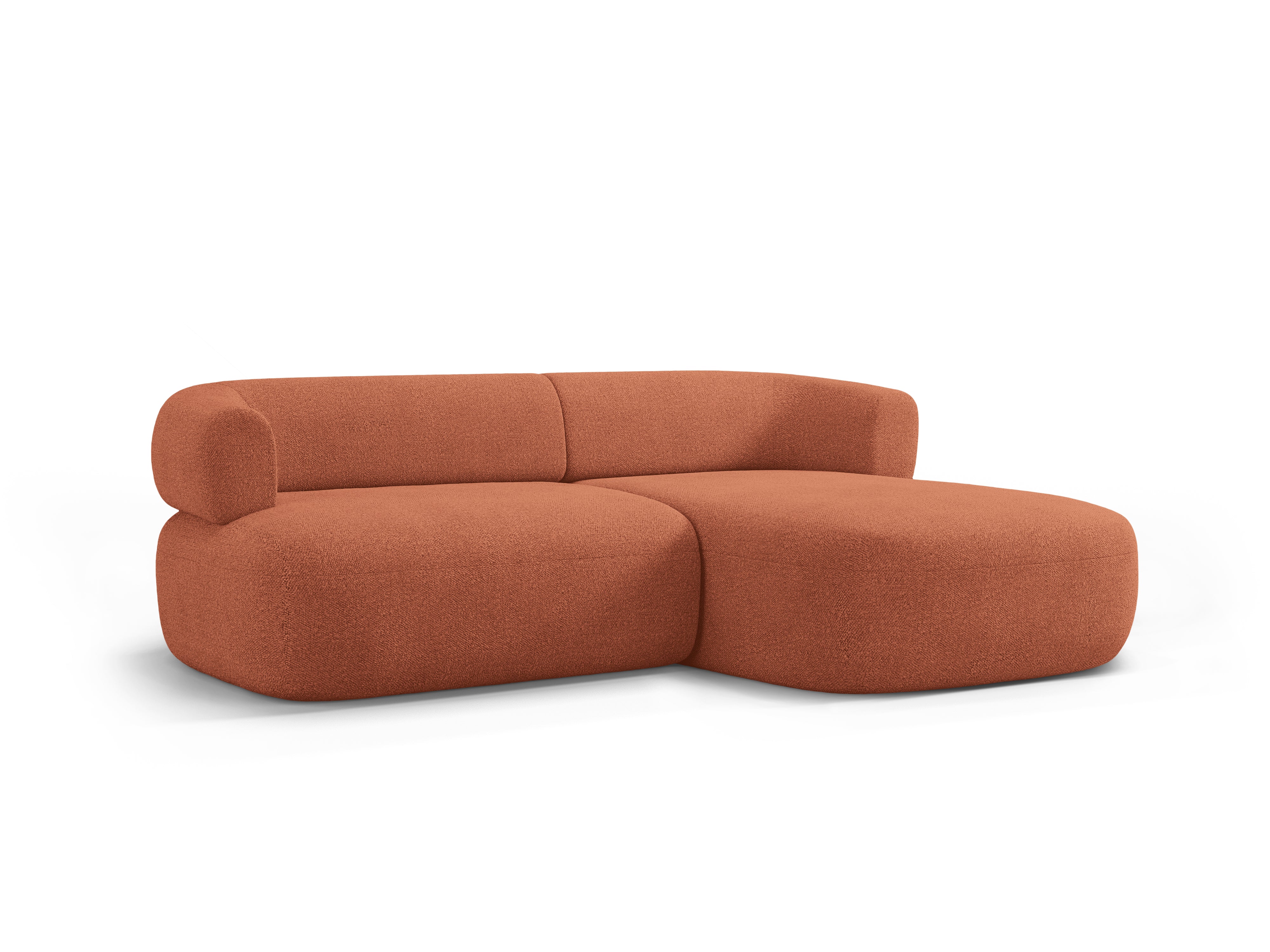 Zweisitzer-Ecksofa ALDRIN, rechtsseitig, in Ziegel-Boucle.