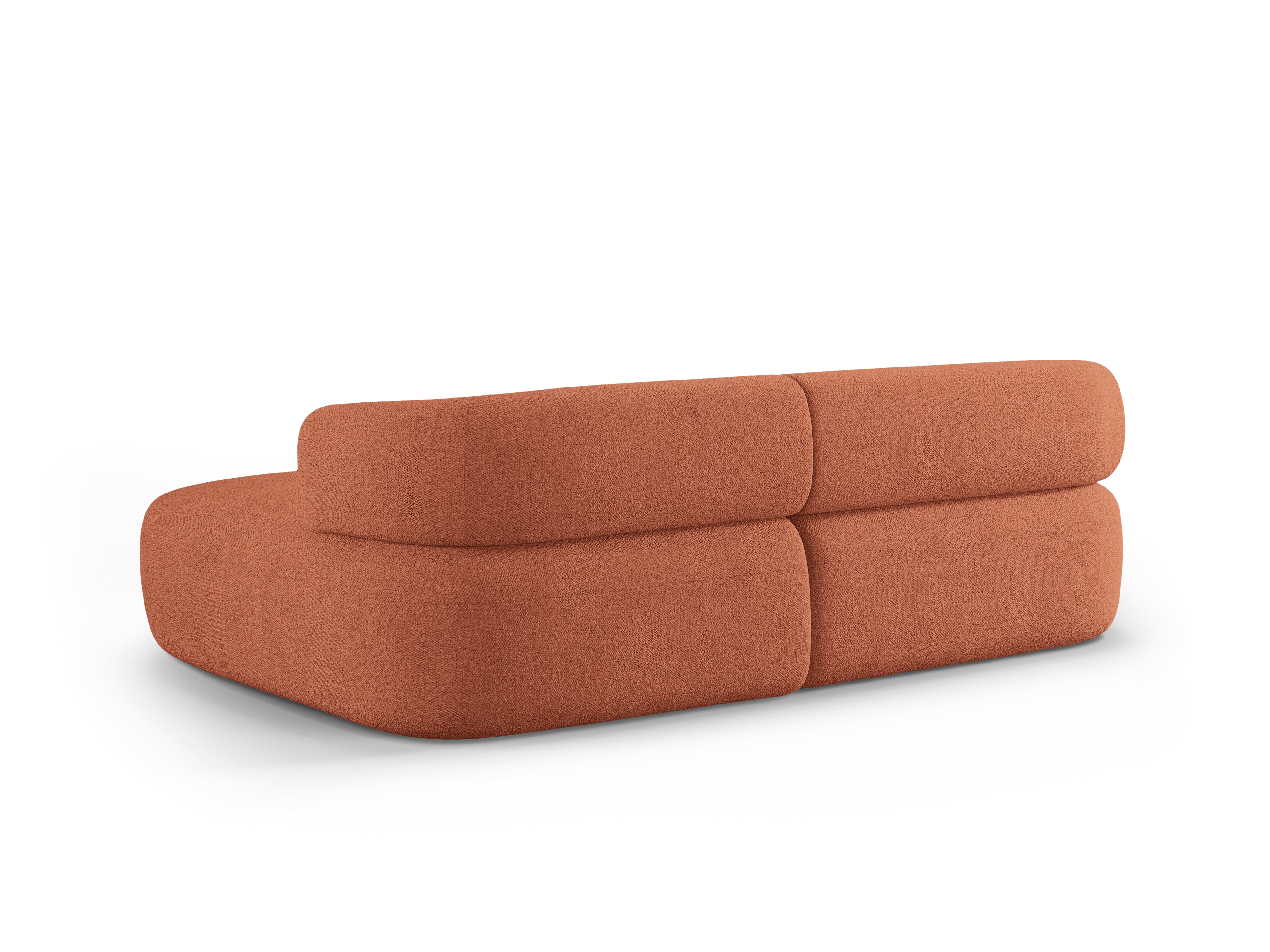 Zweisitzer-Ecksofa ALDRIN, rechtsseitig, in Ziegel-Boucle.