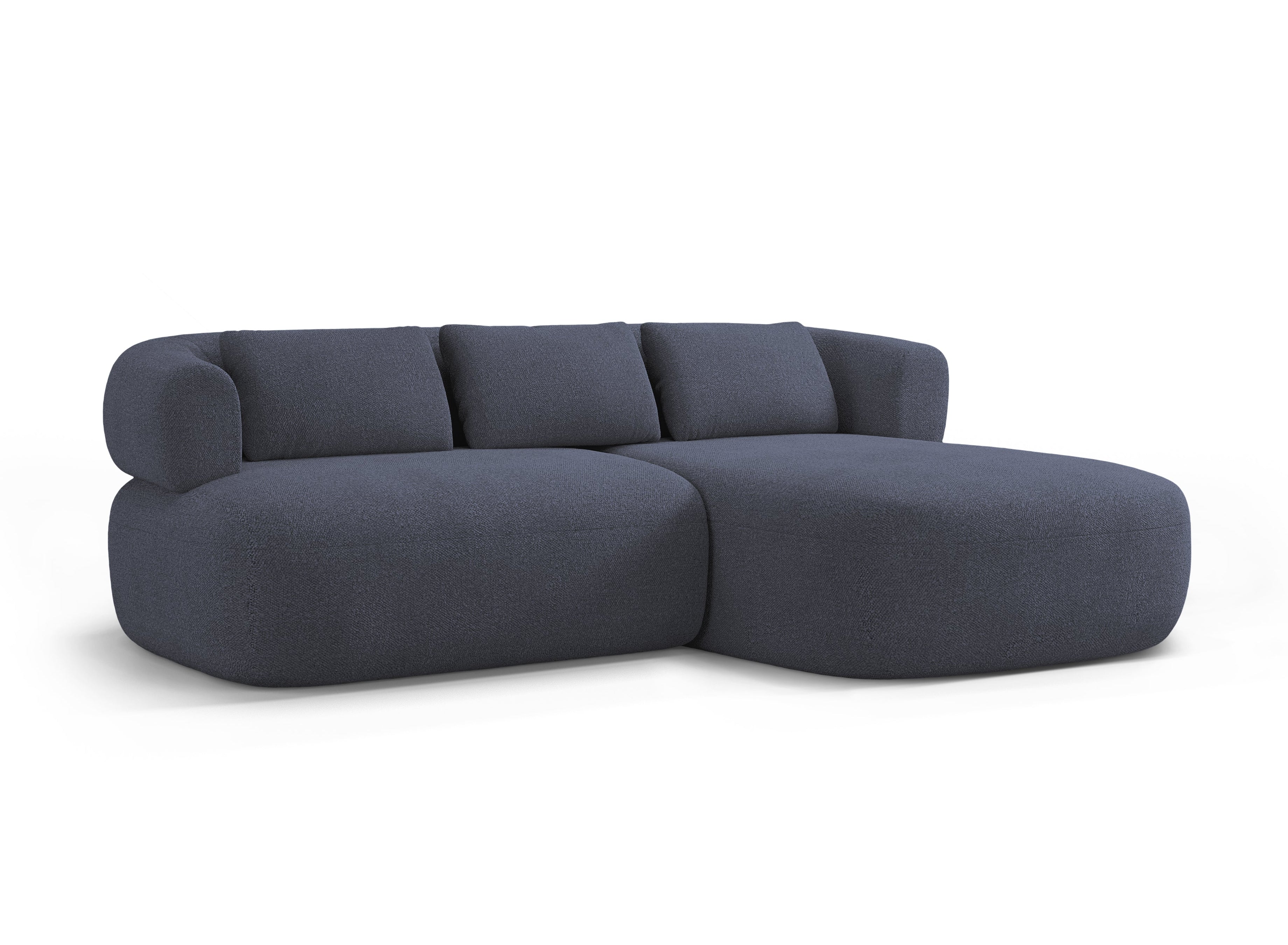 Zweisitzige rechteckige Eckcouch ALDRIN in marineblauem Boucle.
