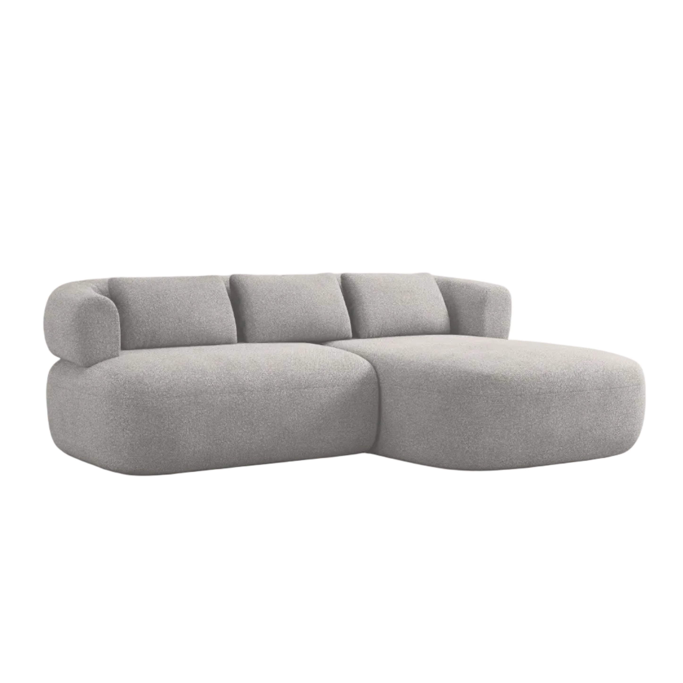 Zweisitzer-Ecksofa rechts ALDRIN in hellgrauem Boucle