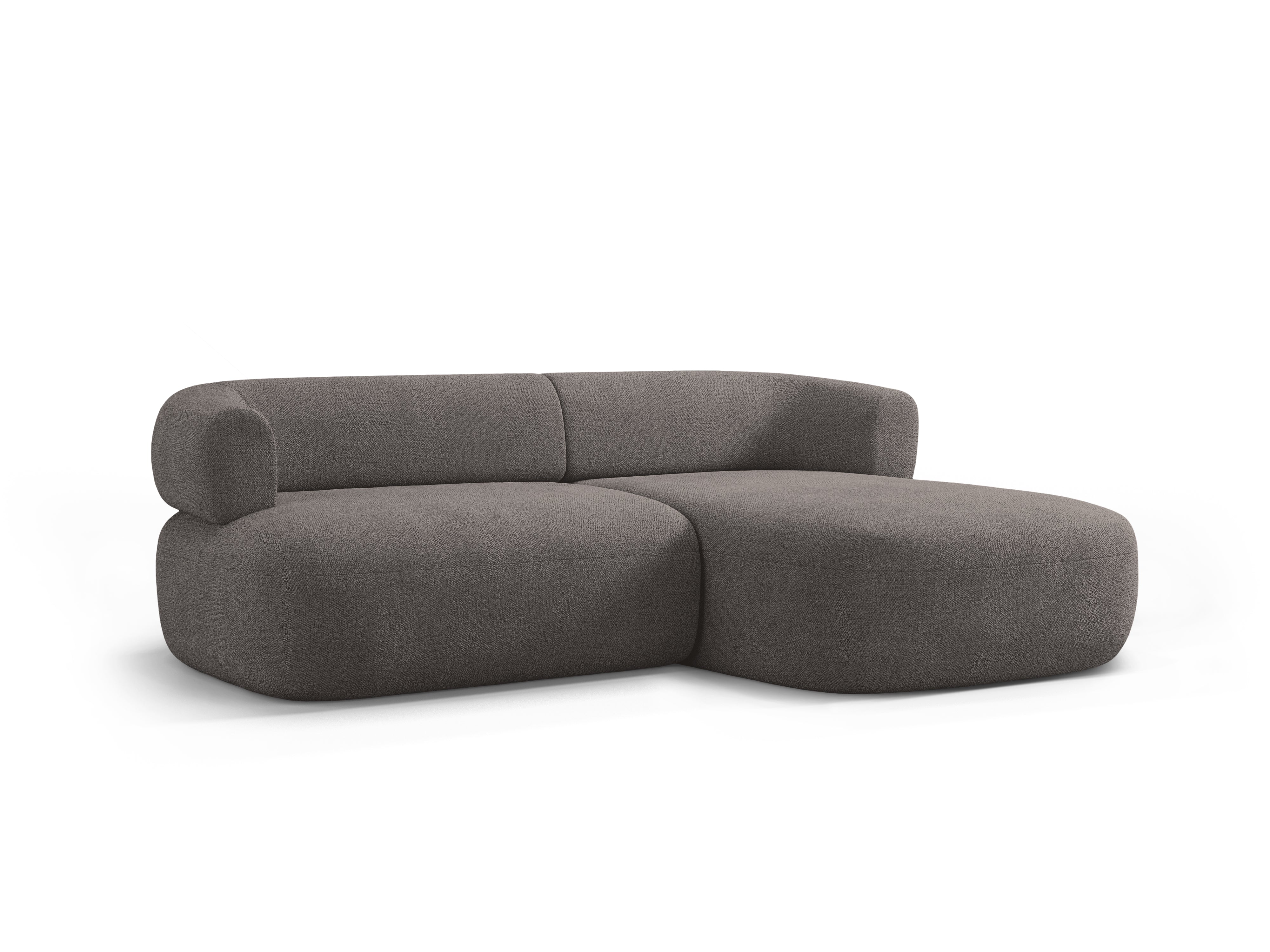 Zweisitzer-Ecksofa ALDRIN rechtsseitig in grauem Boucle.