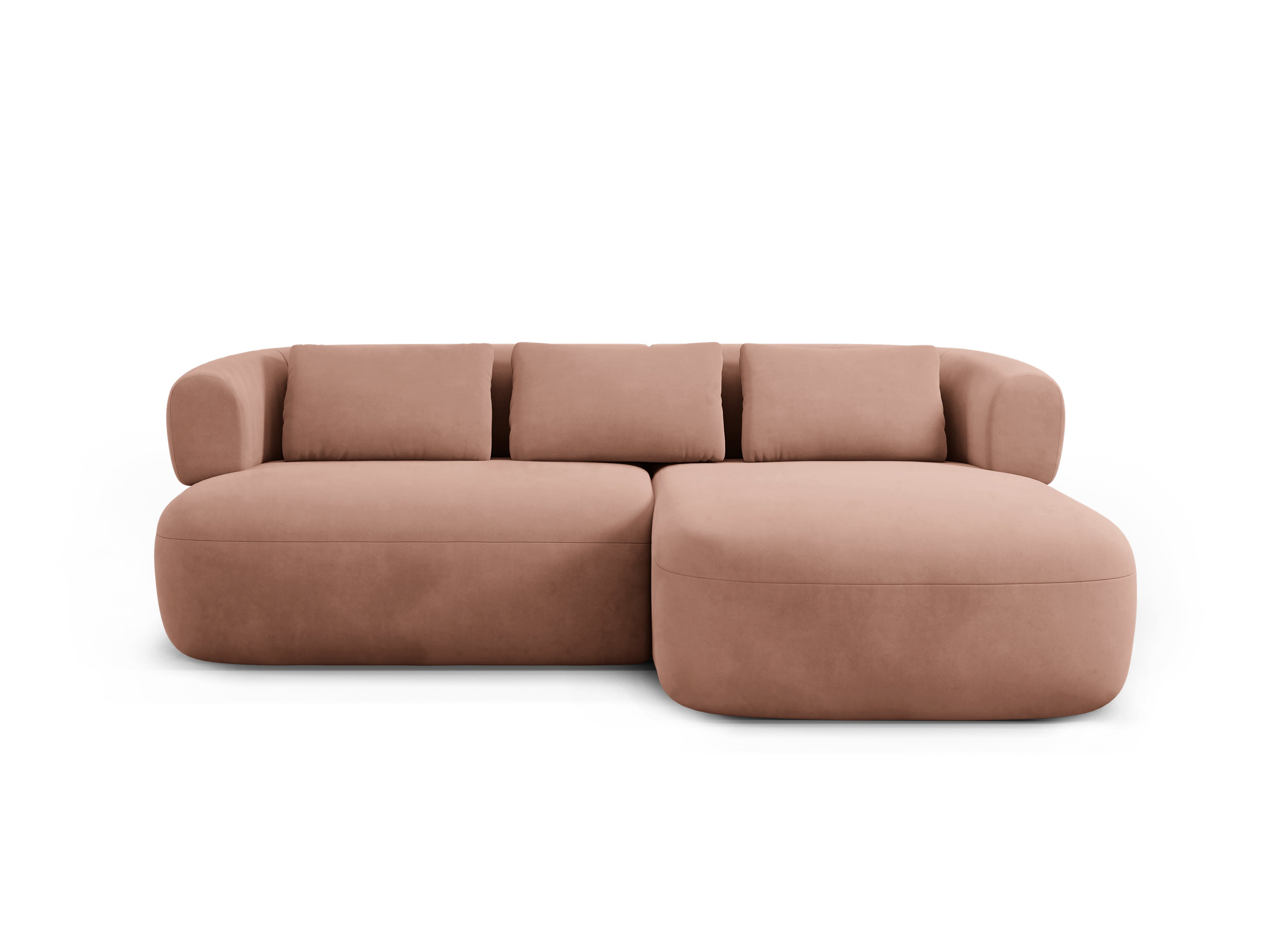 Samt-Ecksofa für zwei Personen, rechtsseitig, ALDRIN in Rosa