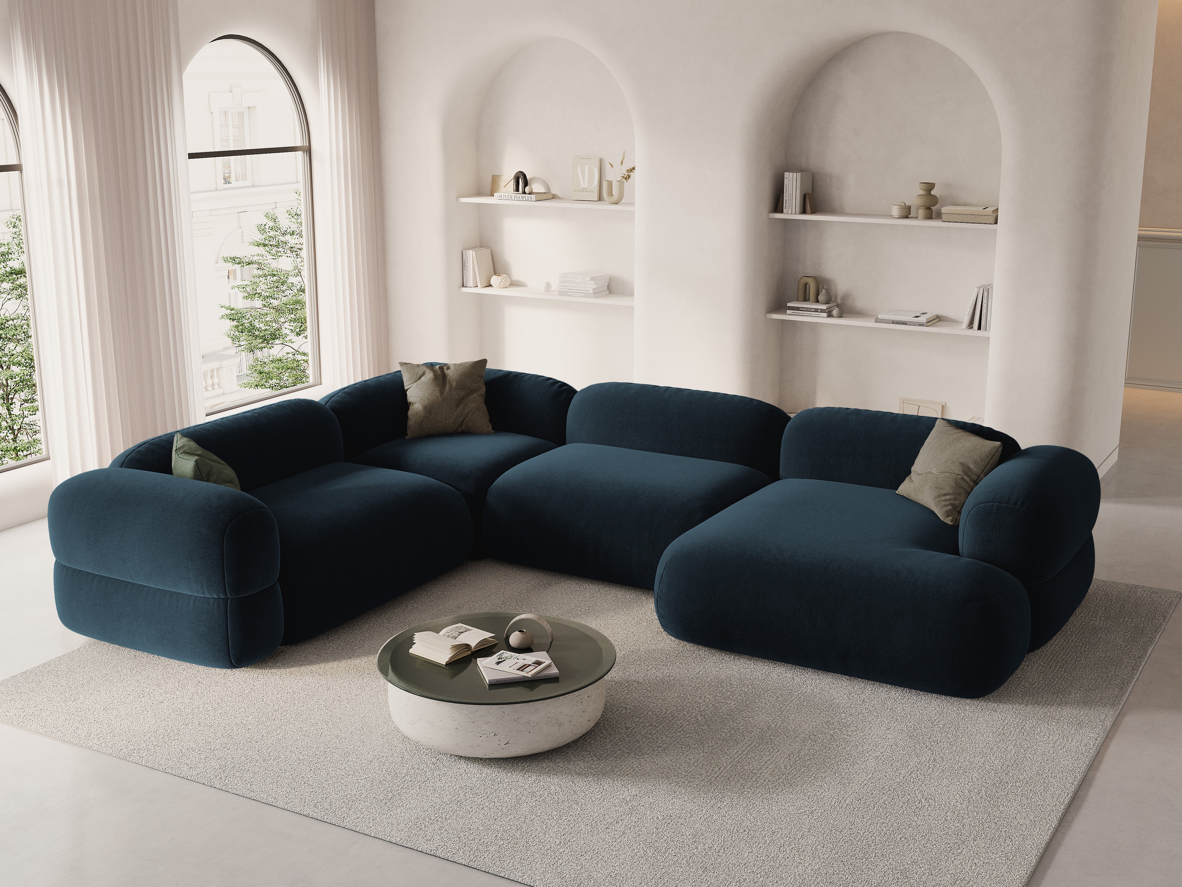 Velvet U-shaped left corner sofa ROGER petrol blue