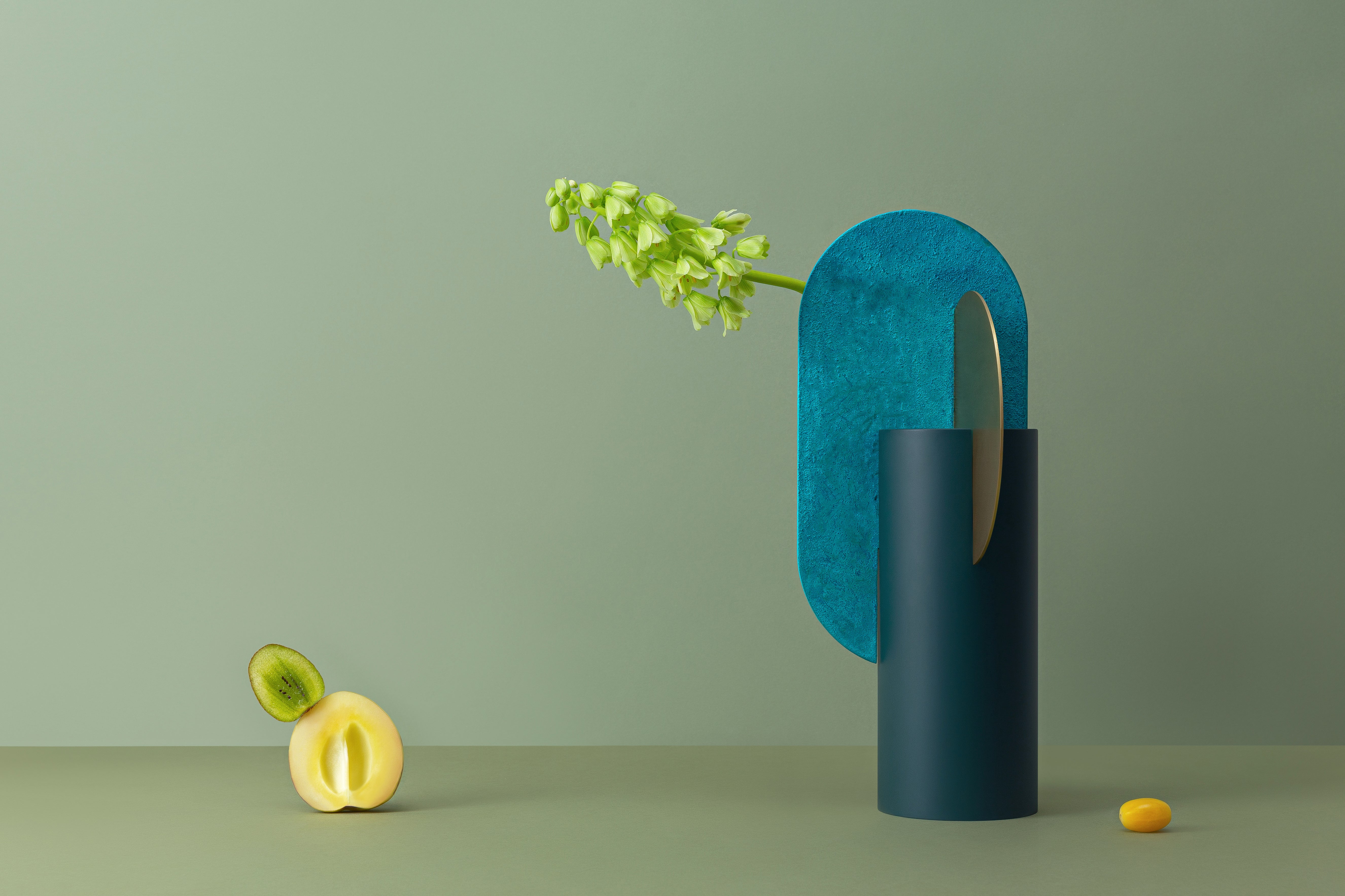 YERMILOV Vase - NUMBERED EDITION green with brass and oxidized copper