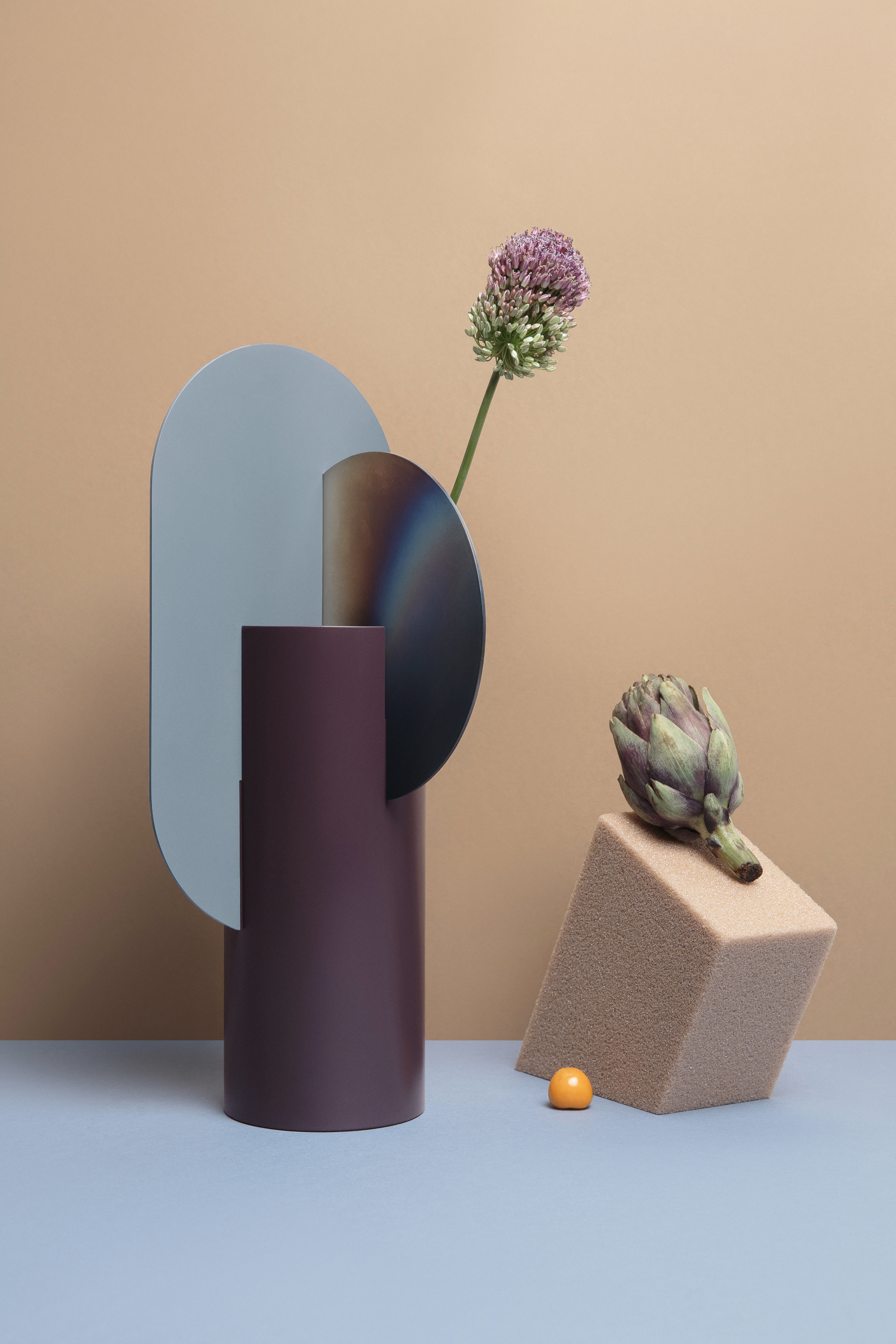 YERMILOV Vase - NUMBERED EDITION burgundy with blue and burnt steel