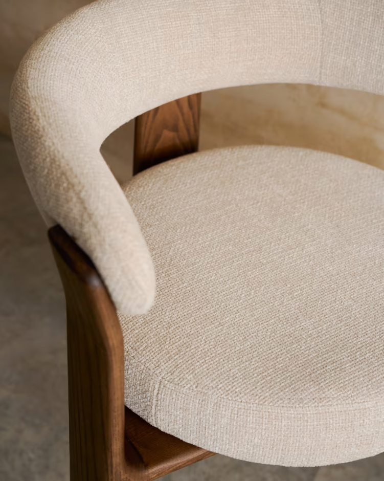 Sessel mit Armlehnen GRANITE beige Chenille mit dunklem Eschenfuß