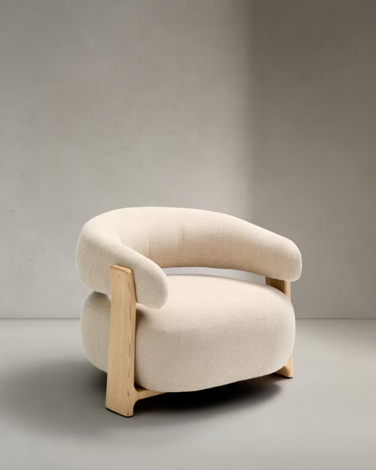 Sessel GRANITE beige Chenille mit Eschenholzgestell