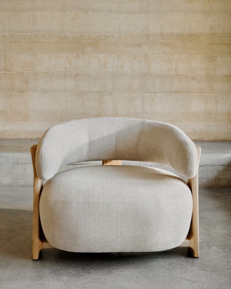 Sessel GRANITE beige Chenille mit Eschenholzgestell