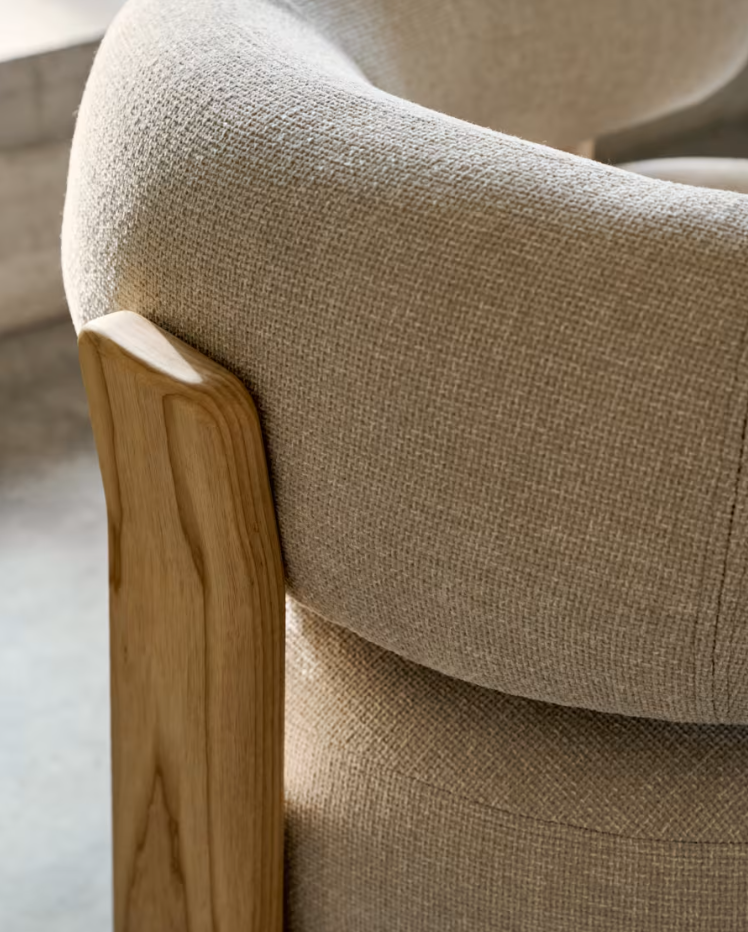 Sessel GRANITE beige Chenille mit Eschenholzgestell