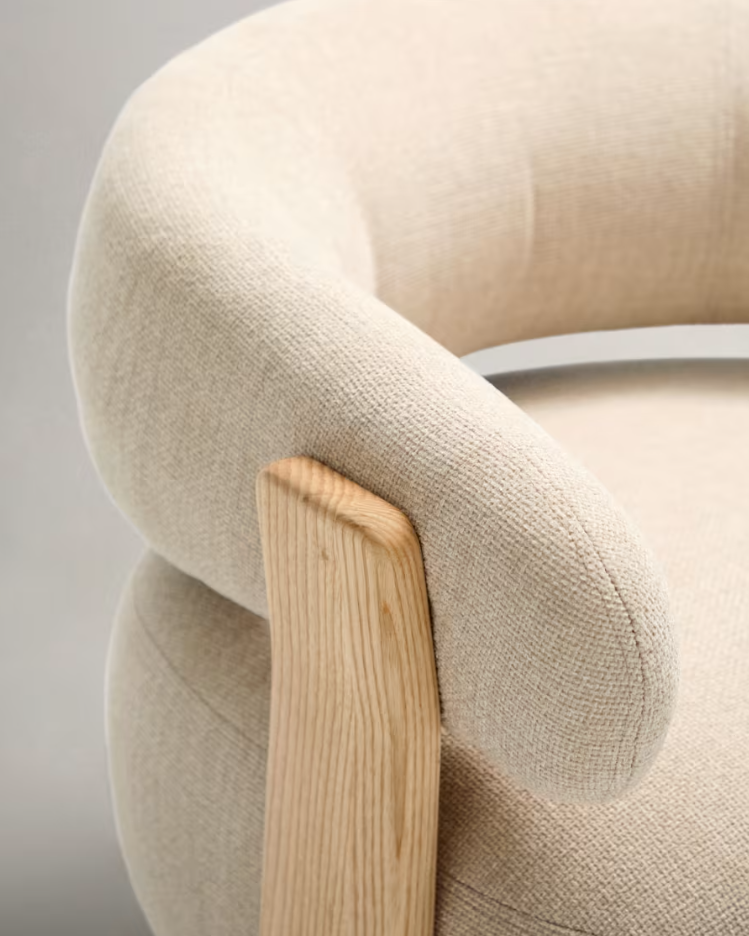 Sessel GRANITE beige Chenille mit Eschenholzgestell