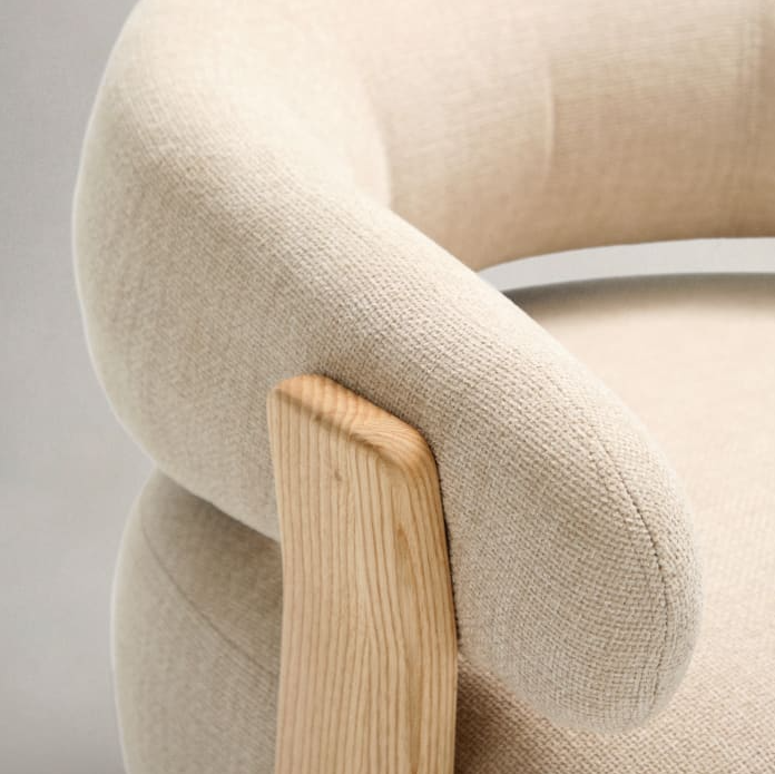 Sessel GRANITE beige Chenille mit Eschenholzgestell