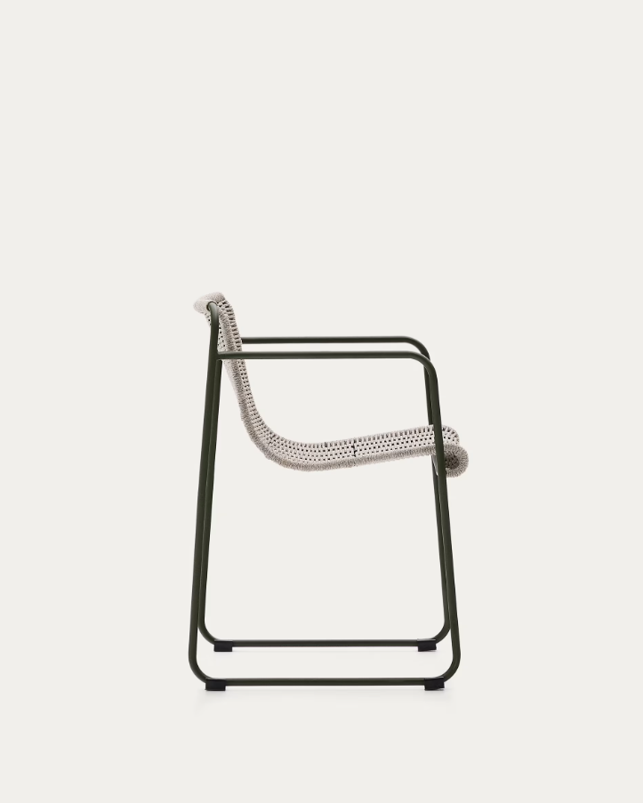 Maurina gray external chair with a green steel base