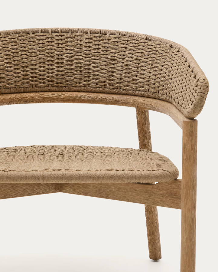 Arinella external armchair, solid acacia wood with a beige rope