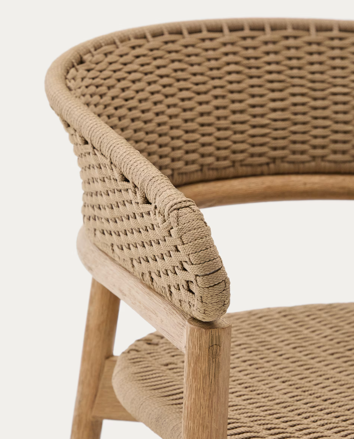 Arinella external armchair, solid acacia wood with a beige rope