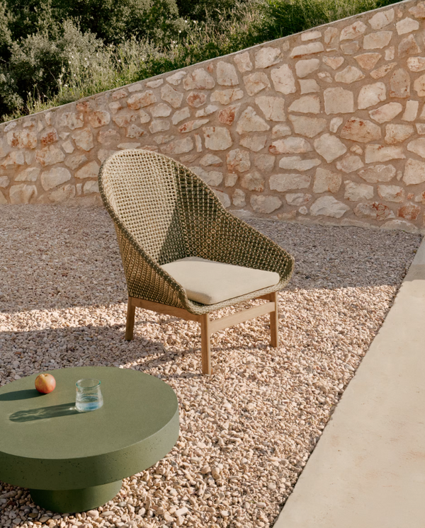 Outdoor armchair High alder wood wood with rattan seat