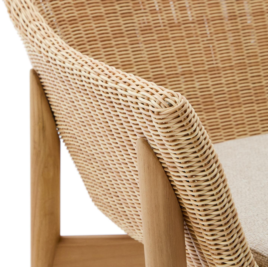 External chair galea wood teke with rattan seat