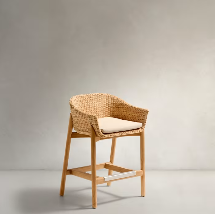 External hocher galea wooden teke with rattan seat