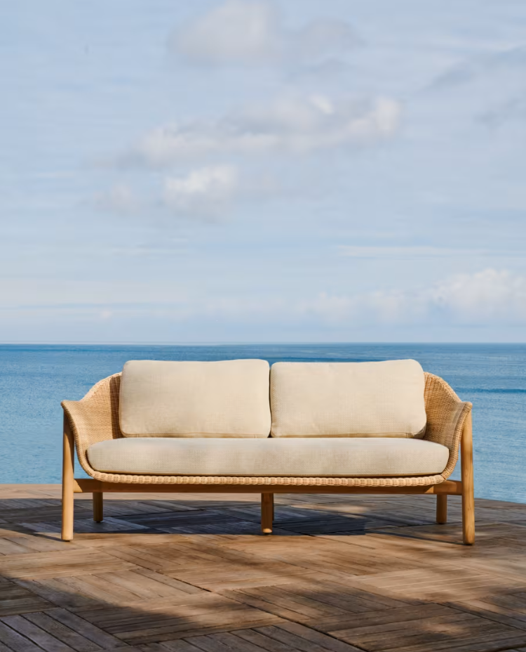 External sofa 2-person galea wood and rattan wood