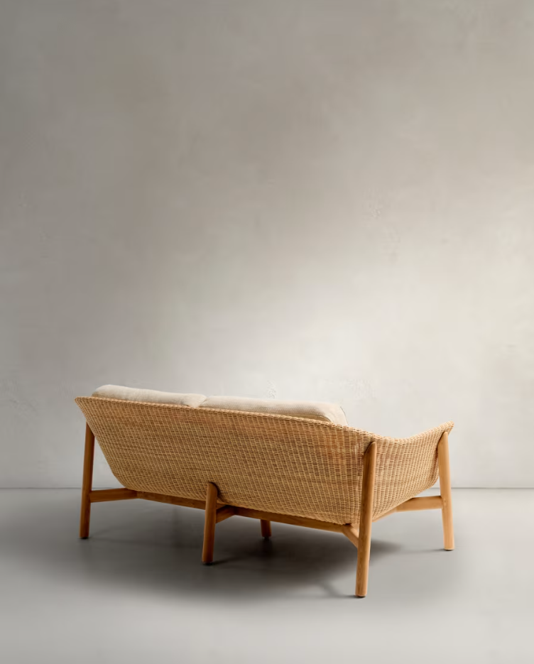 External sofa 2-person galea wood and rattan wood