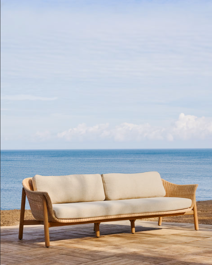 External sofa 3-person galea wood and rattan wood