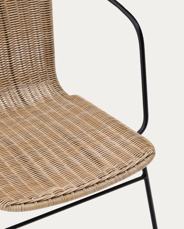 Eltiera Synthetic Rattan outer chair with steel armrests and base