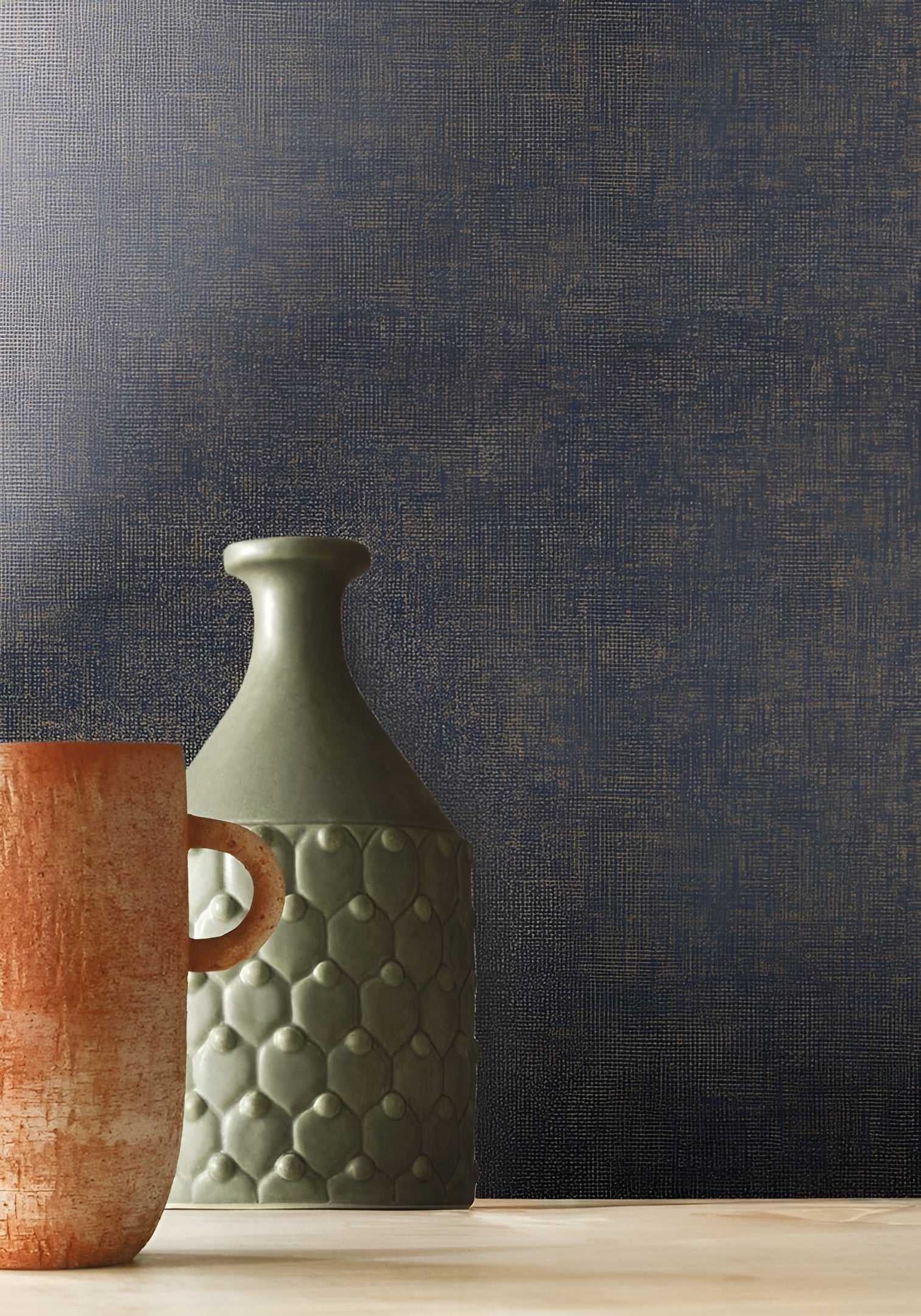 Strukturierte Tapete, die Leinen imitiert TENERE - MARINE dunkelblau