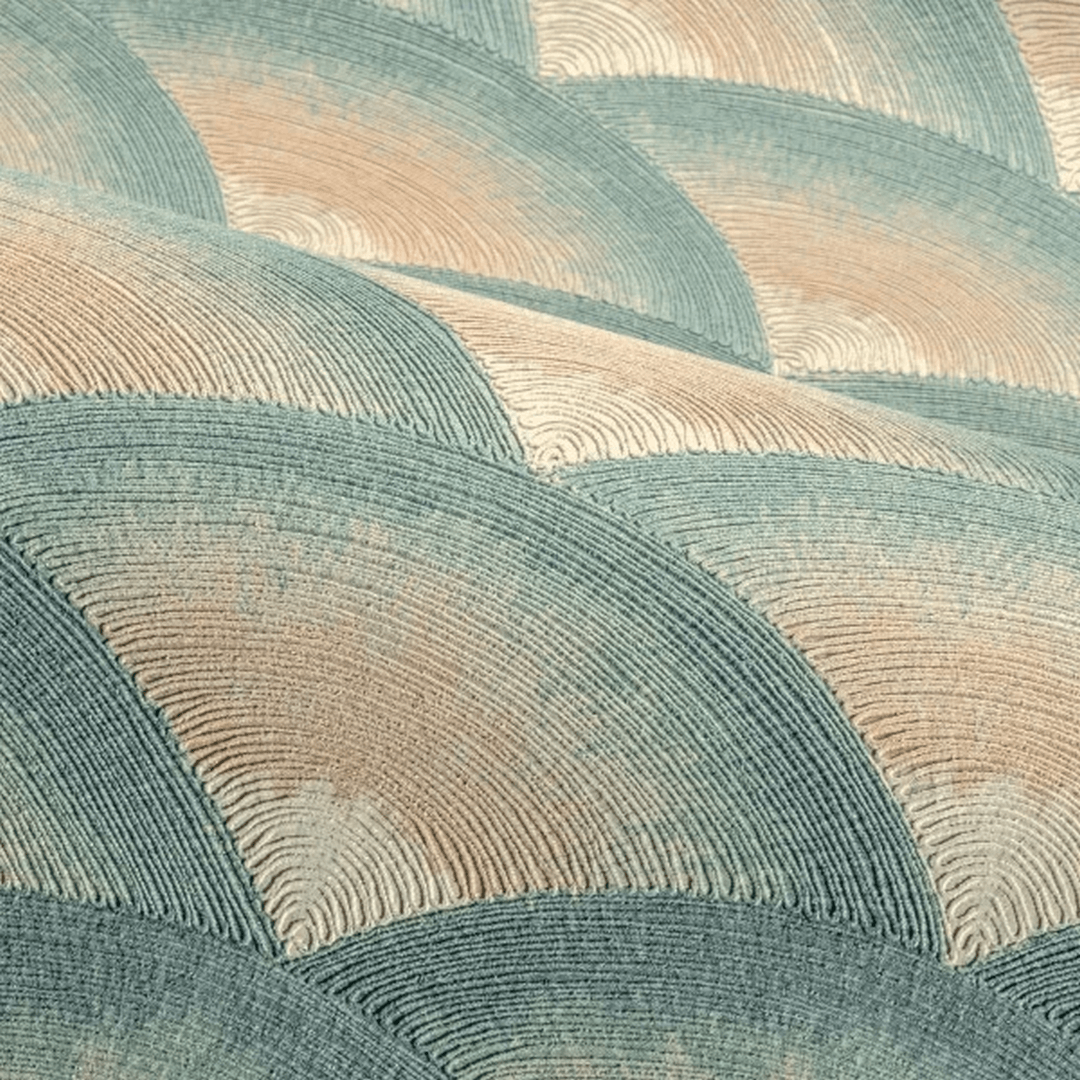 Tapeta imitująca haft NAMI - CÉLADON/LIN szałwiowy z beżem