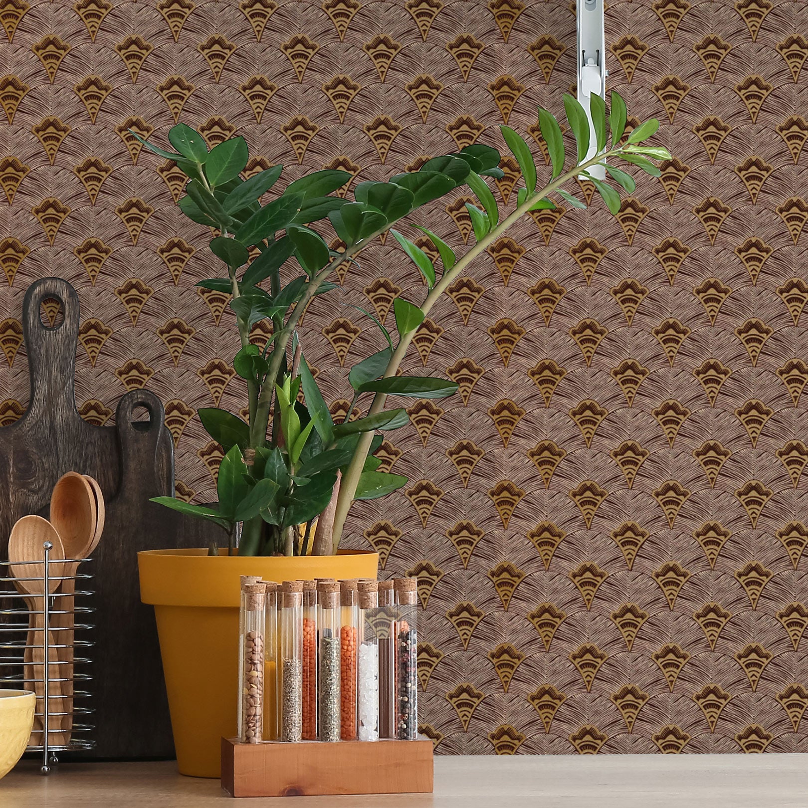 Strukturtapete mit abstraktem Fächerdesign ADENIUM - ROUILLE rostbraun