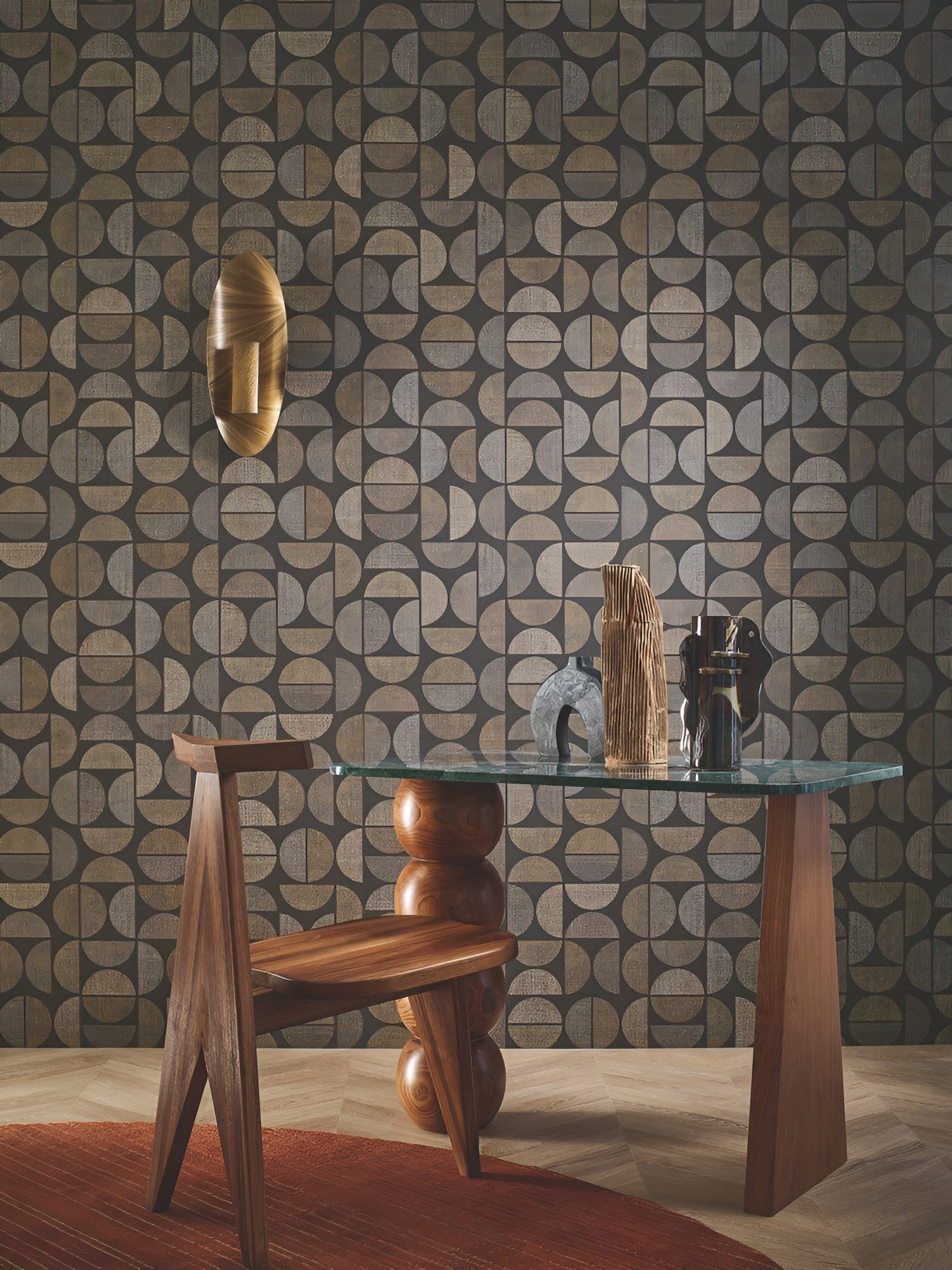 Structural vinyl wallpaper with geometric pattern DUALIS - ÉBÈNE brown