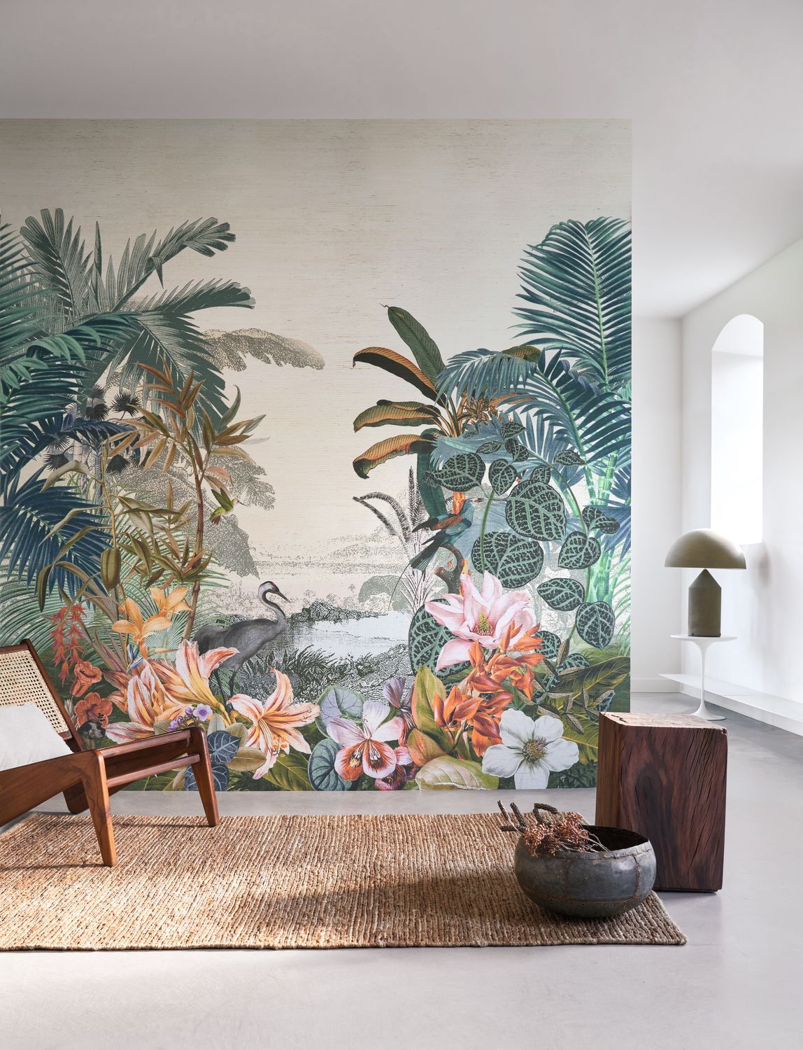 Textile mural with an exotic landscape PARAIBA green-blue with beige