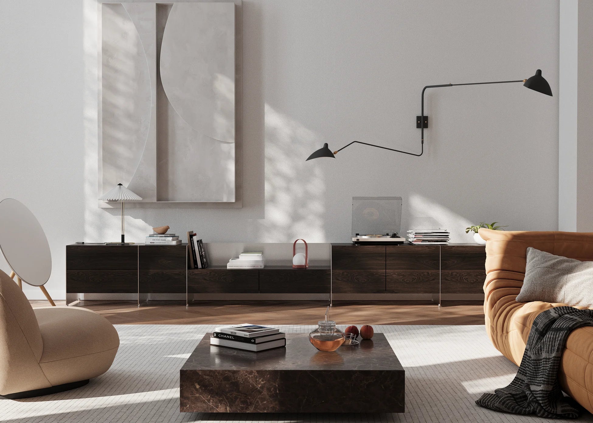 ALOOX 4 Modular Cabinet in Dark Oak Wood with Aluminum Finish