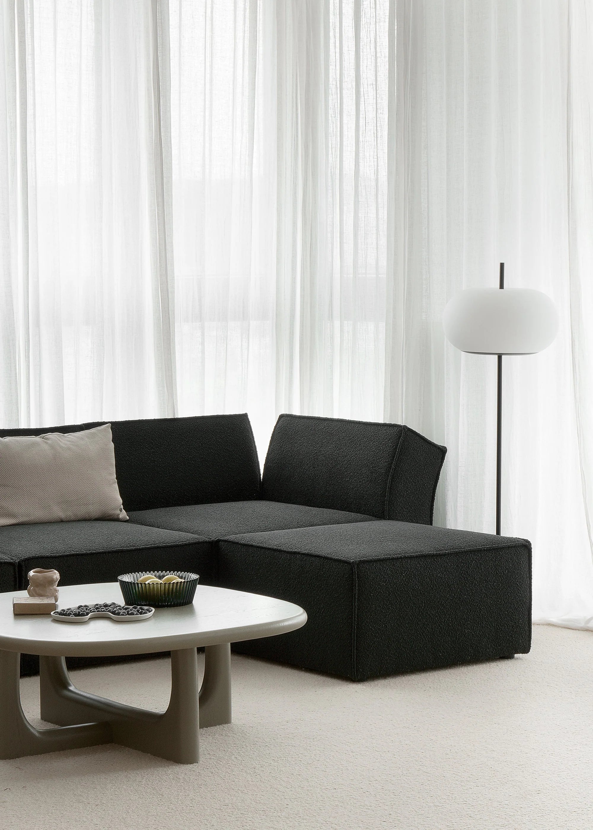 Modulsofa ANDO - Pouf schwarzes Boucle