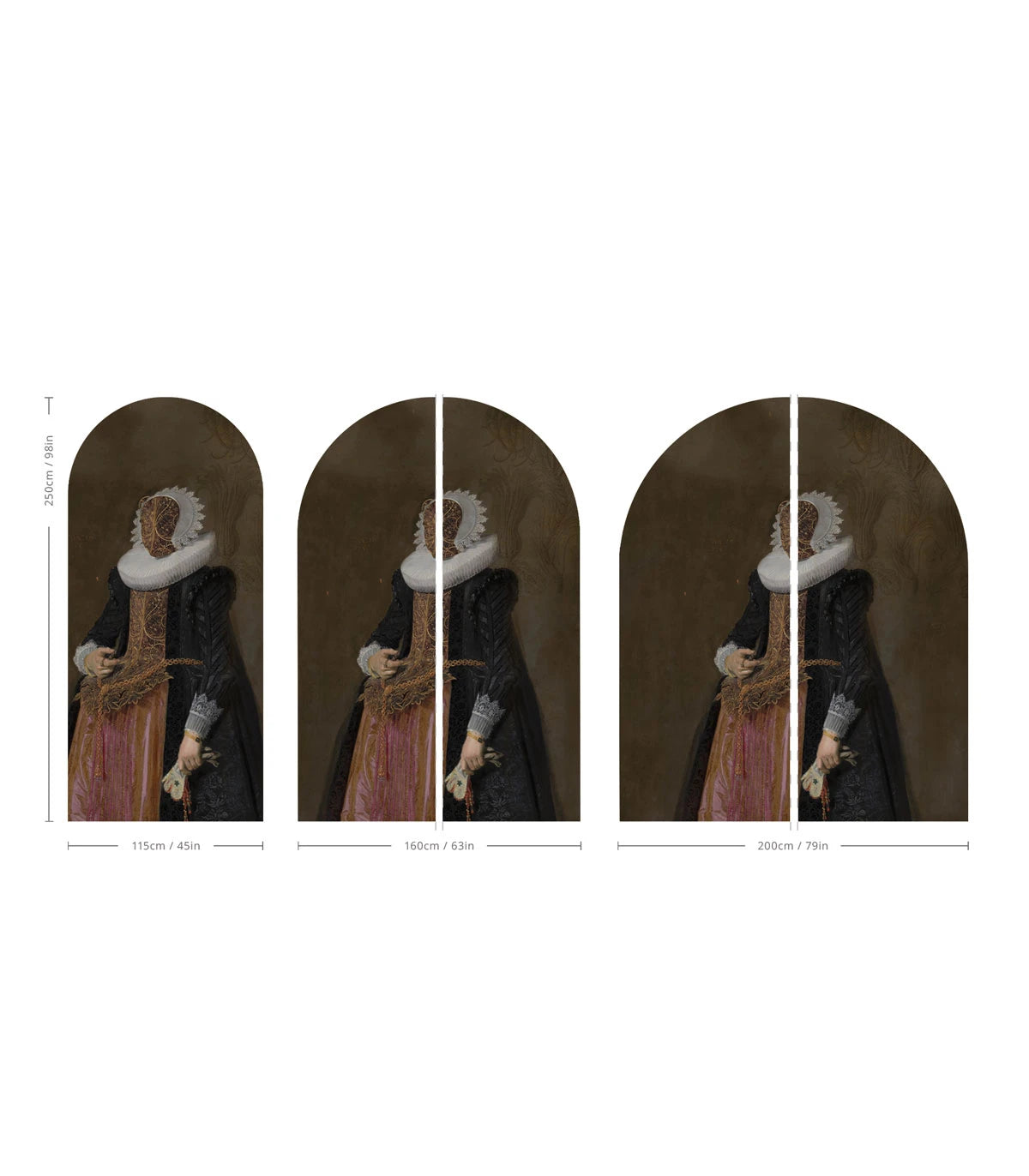 Bogenförmiges Wandbild mit künstlerischem Porträt der BAROCKDAME in Braun