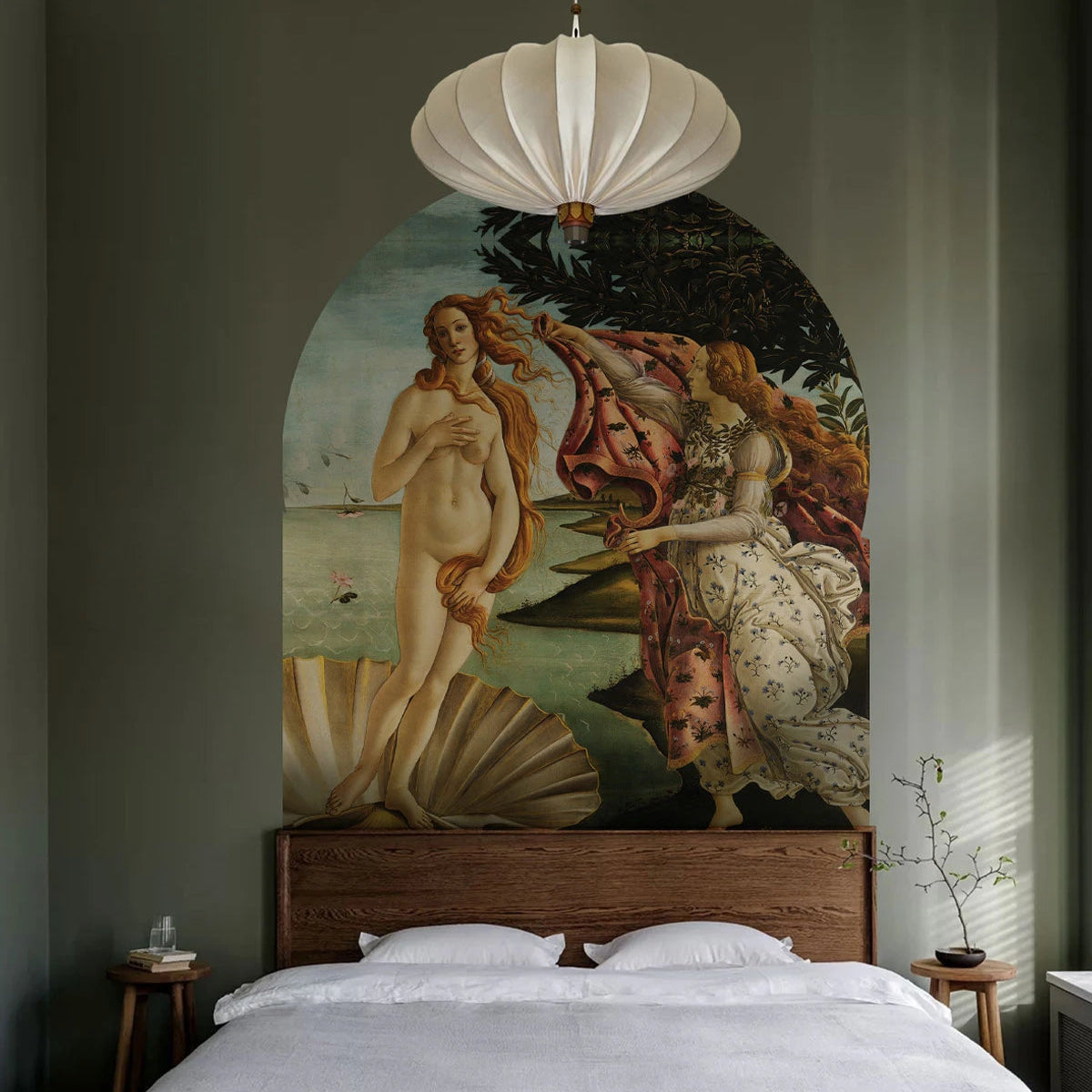 Vlies-Tapete in Bogenform GEBURT DER VENUS grün mit blau