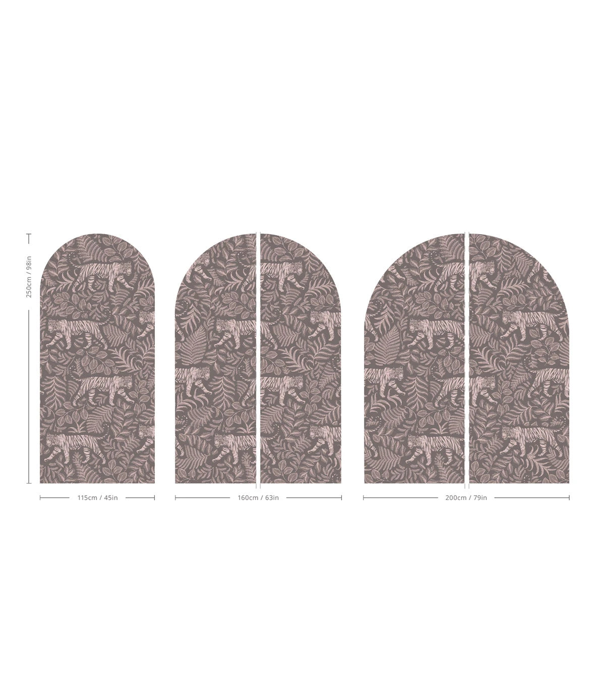Non-woven mural in the shape of an arch CAMOUFLAGED TIGER gray with pink