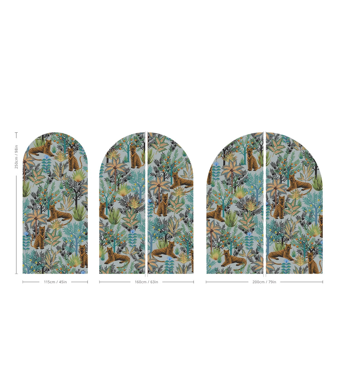 Bogenförmiges Wandbild mit tierischem Motiv GOLD TIGERS hellblau