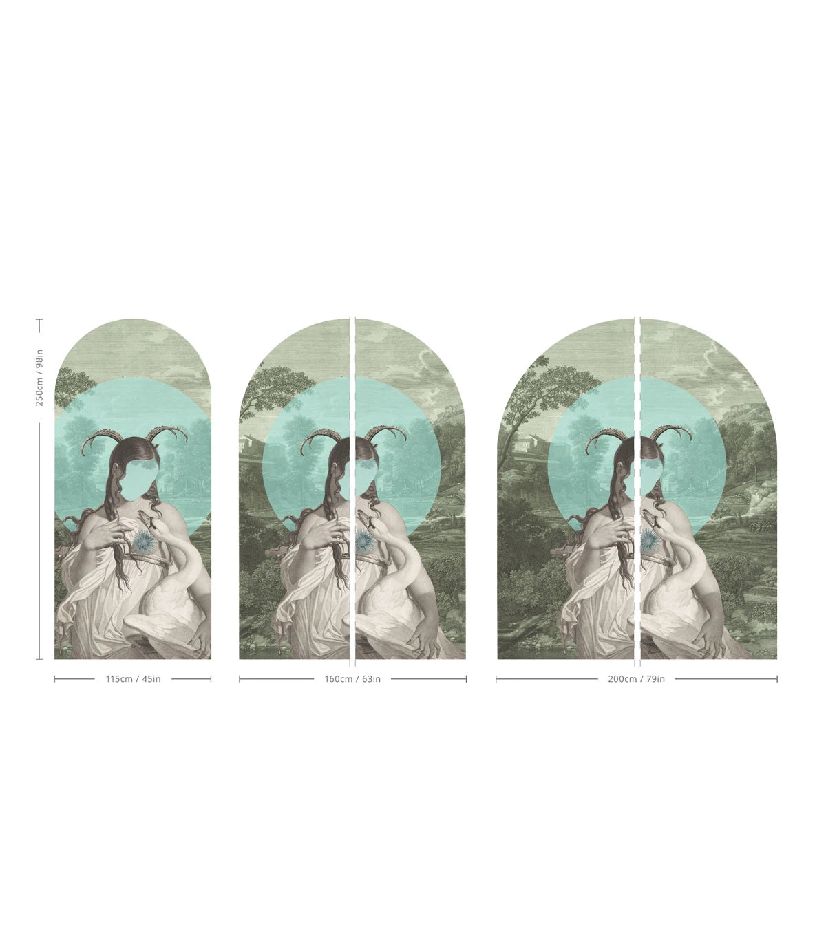 Bogenförmiges Wandbild mit künstlerischem Porträt ZODIAC MUSE grün