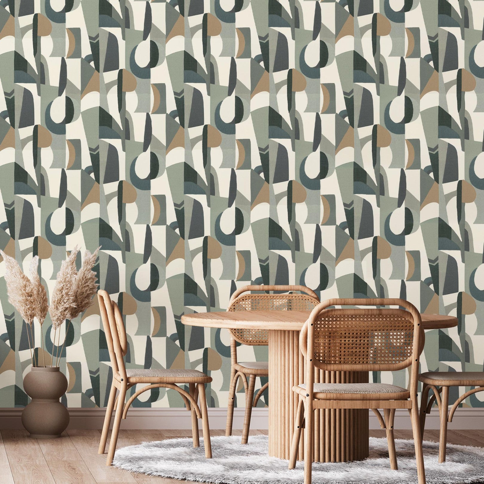 Strukturierte Tapete mit abstraktem Muster ASSEMBLAGE - BLANC/VERT CELADON weiß mit seledin