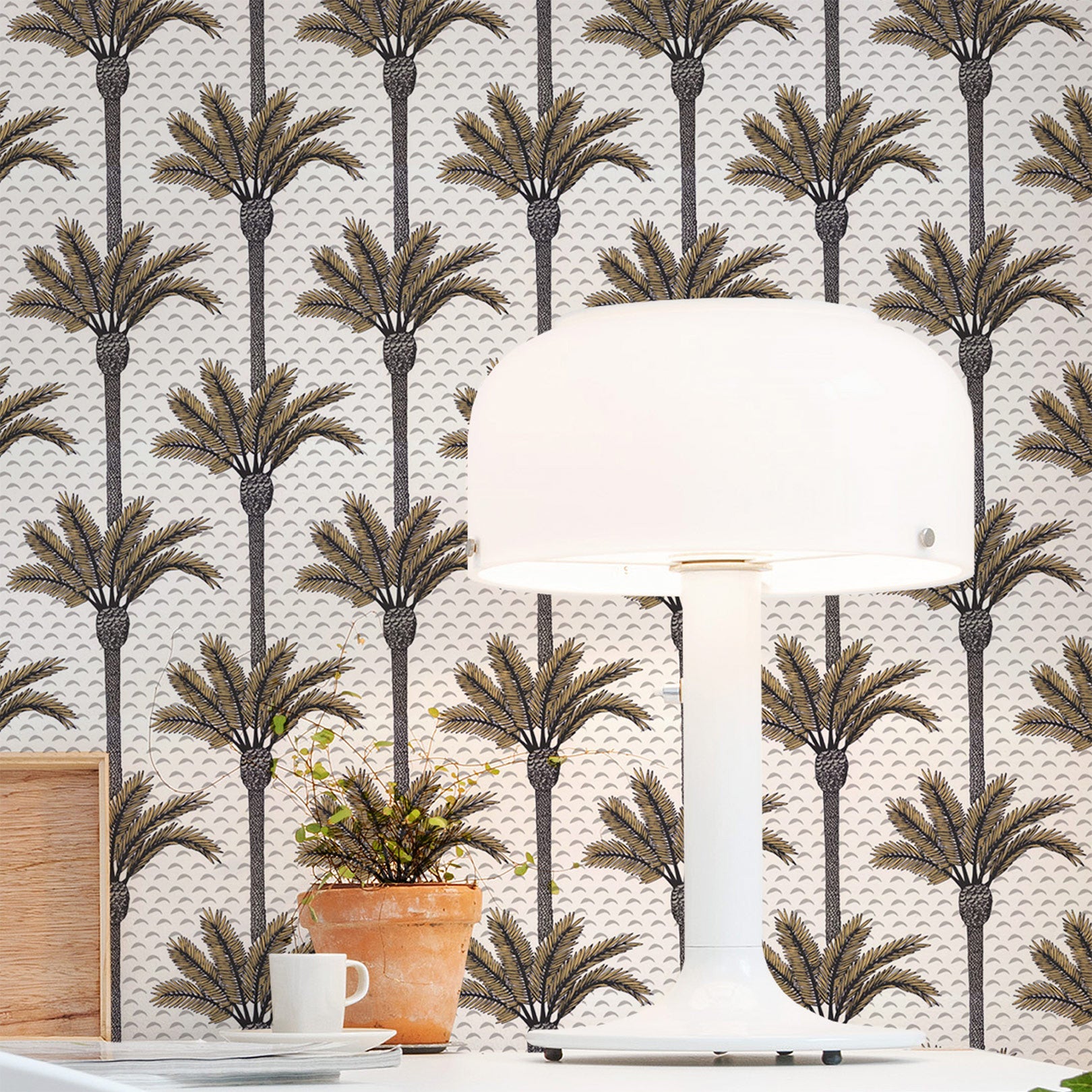 Structural wallpaper with a plant motif in palm ATLAS - IVORY ivory