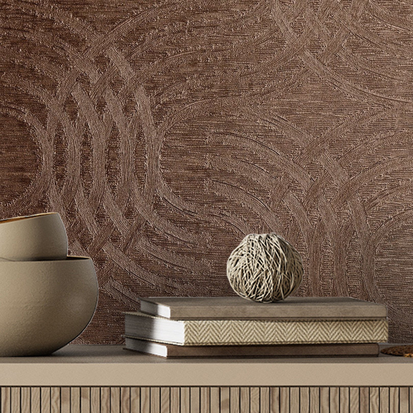 Metallic Wallpaper with Abstract Pattern AURARIA - CUIVRE Brown