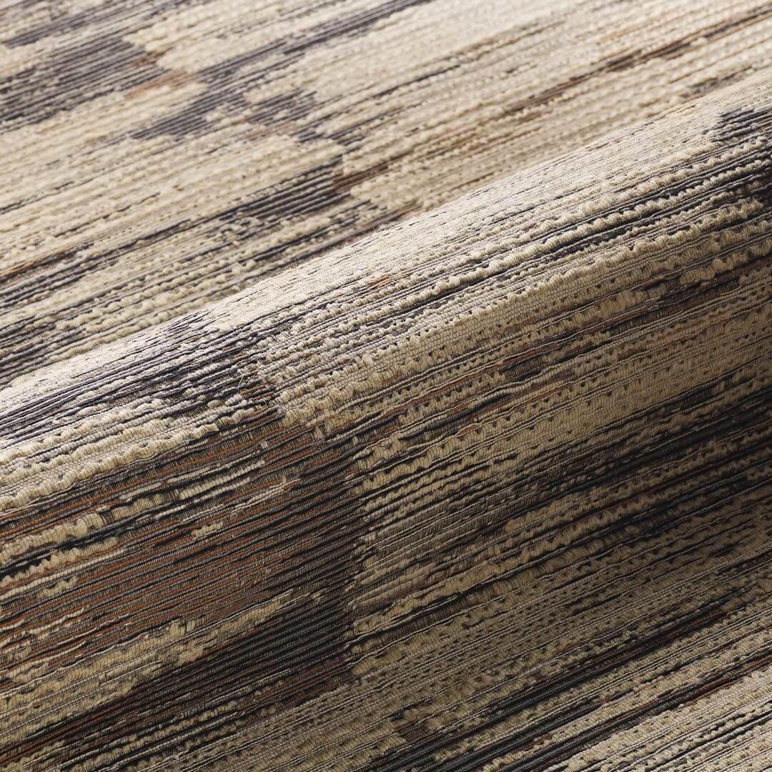 Textile wallpaper with a striped structure ALCHEMILLA - NOIR/TABAC tobacco brown with beige